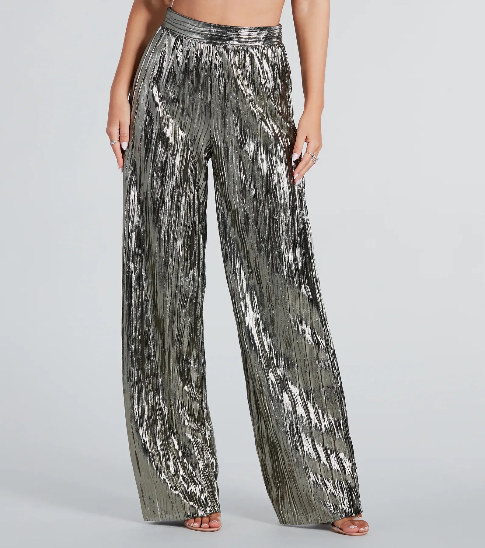 Premium Metallic Plisse Wide-Leg Pants - Dare to Impress