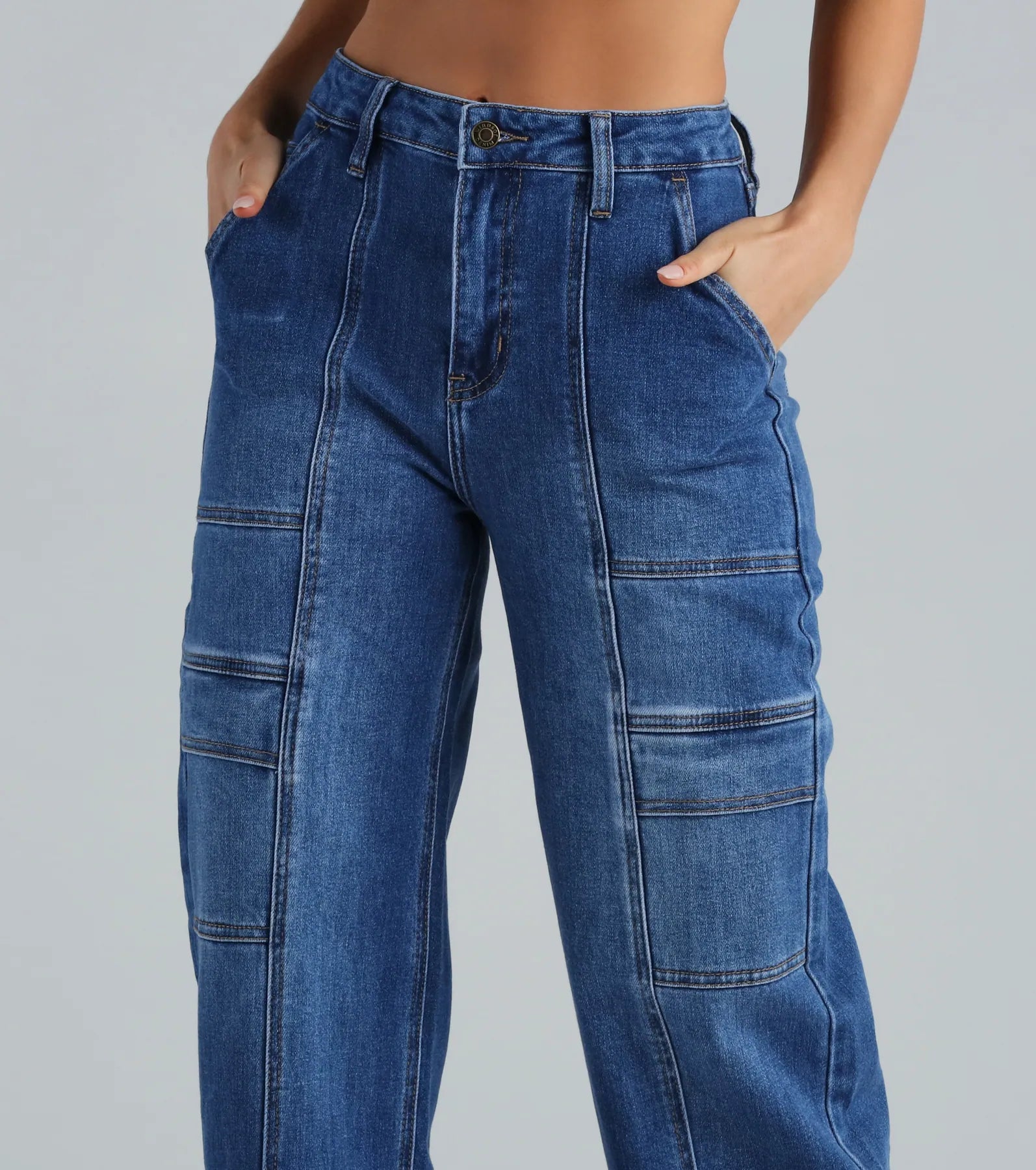 Premium Trish Mid-Rise Cargo Wide-Leg Jeans - Ultimate Style by Windsor Denim