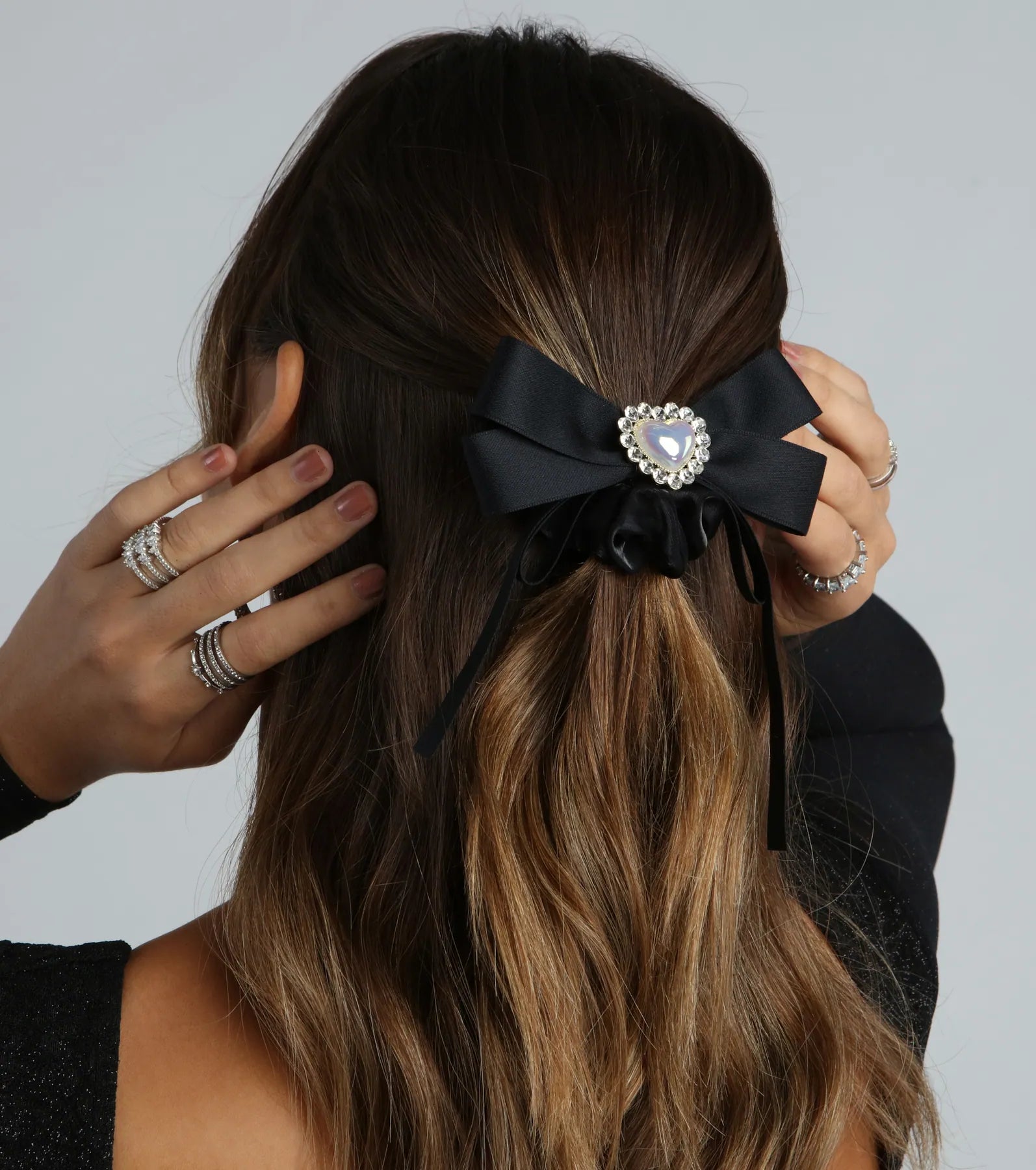 Premium Heart Charm Bow Hair Scrunchie - Ultimate Style Upgrade