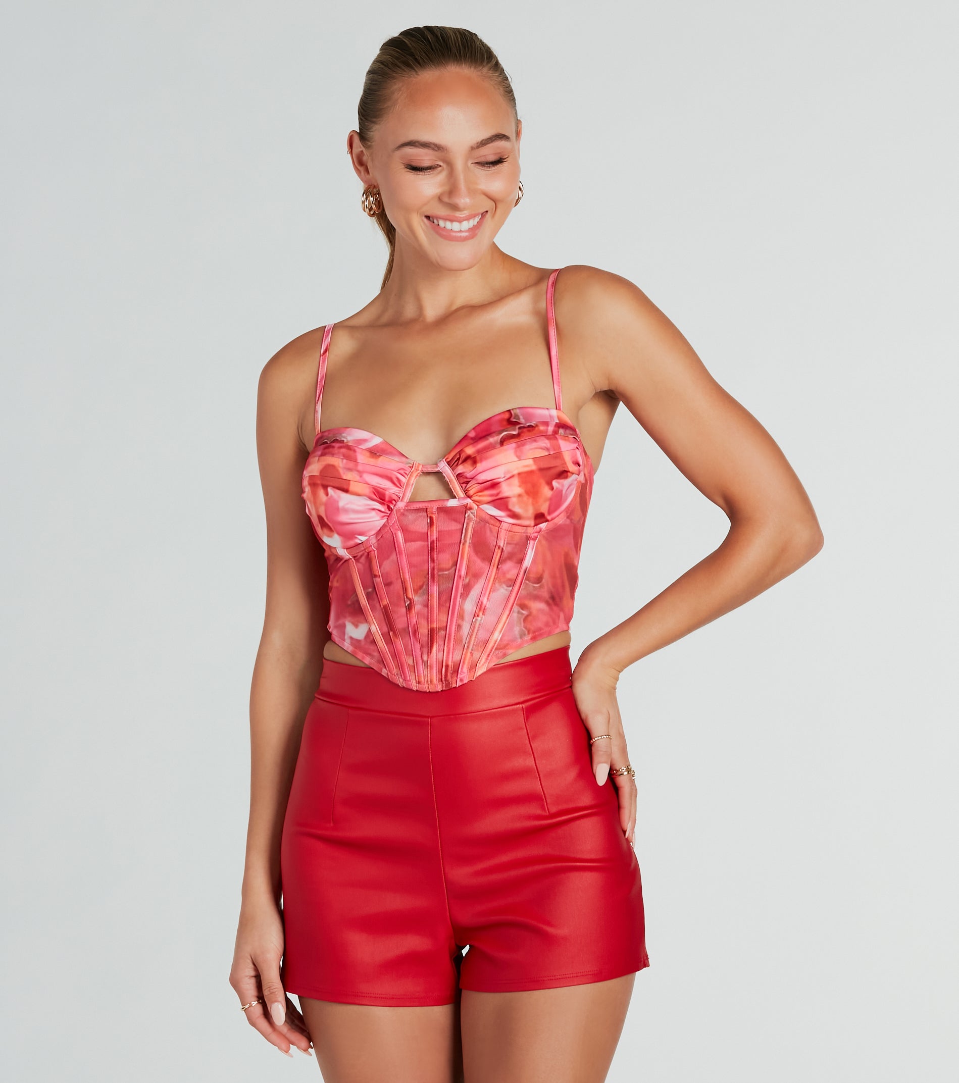 Ultimate Sunset Satin Corset Top - Abstract Mesh Design