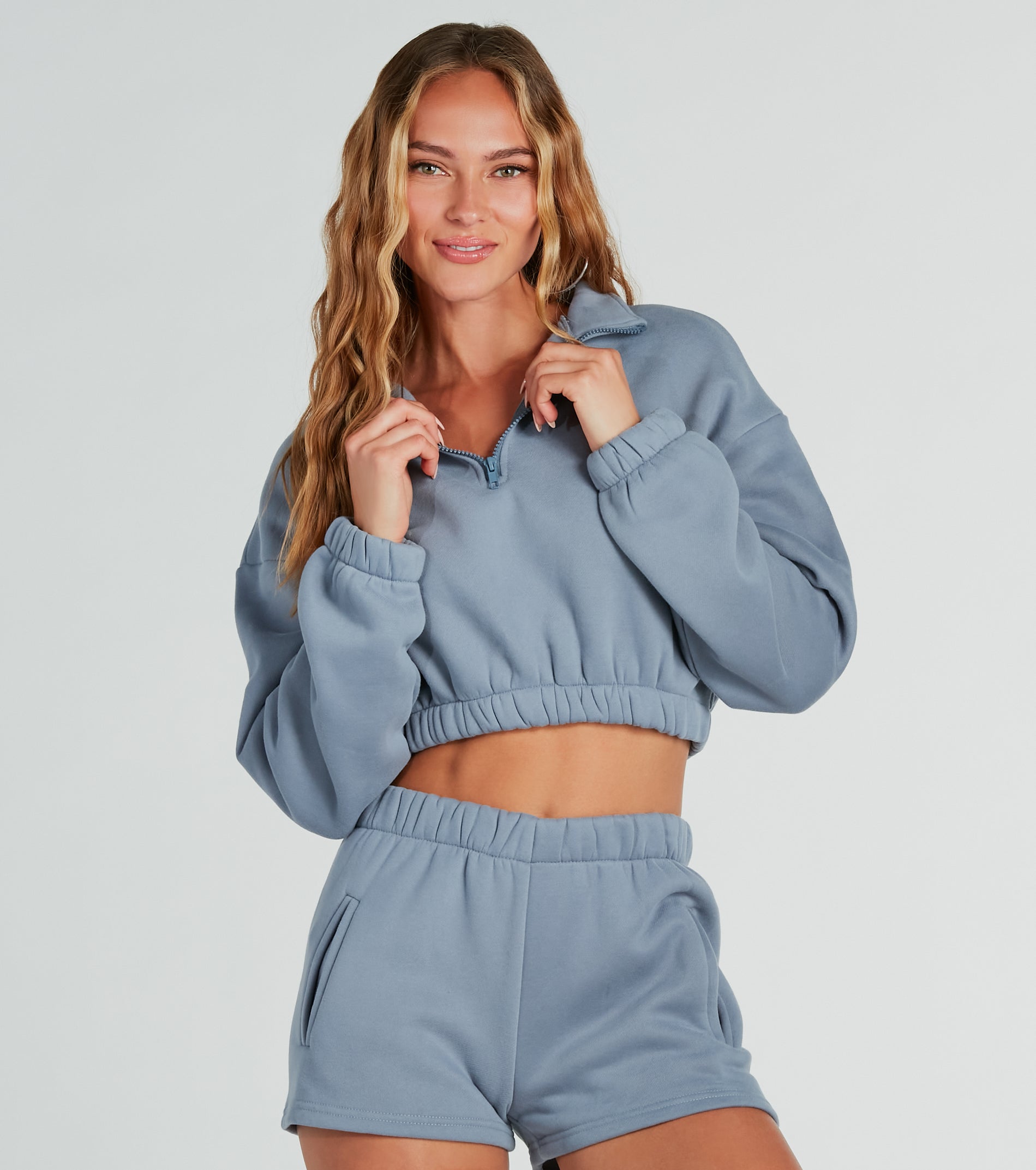Premium Weekend Loading Half-Zip Fleece Crop Sweatshirt