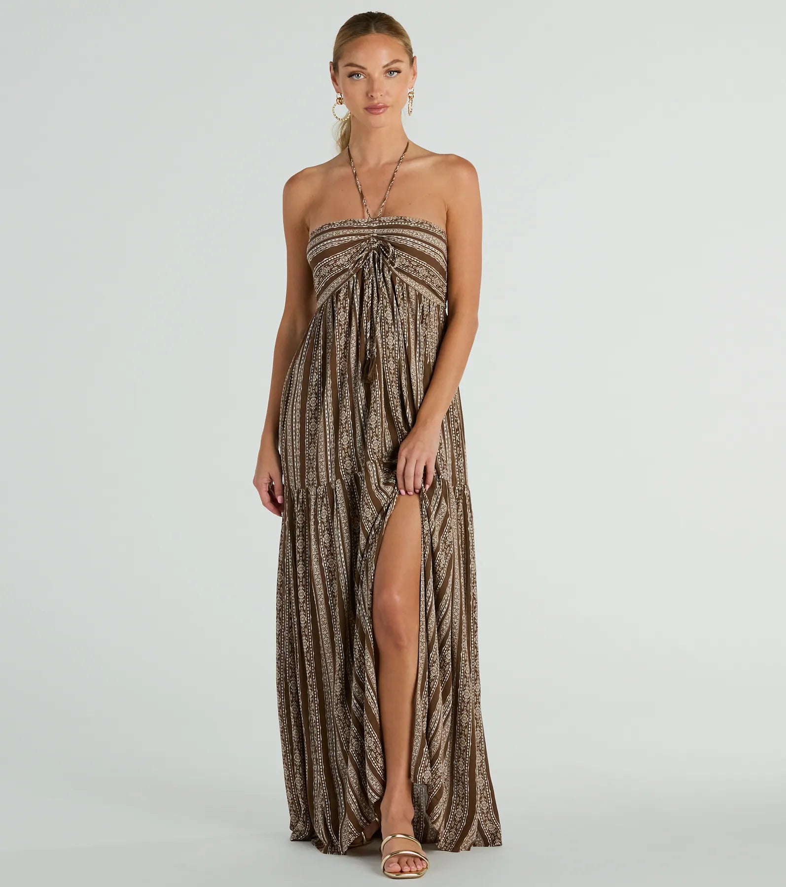 Premium Desert Princess Halter Maxi Dress with Pockets - Ultimate Boho Style