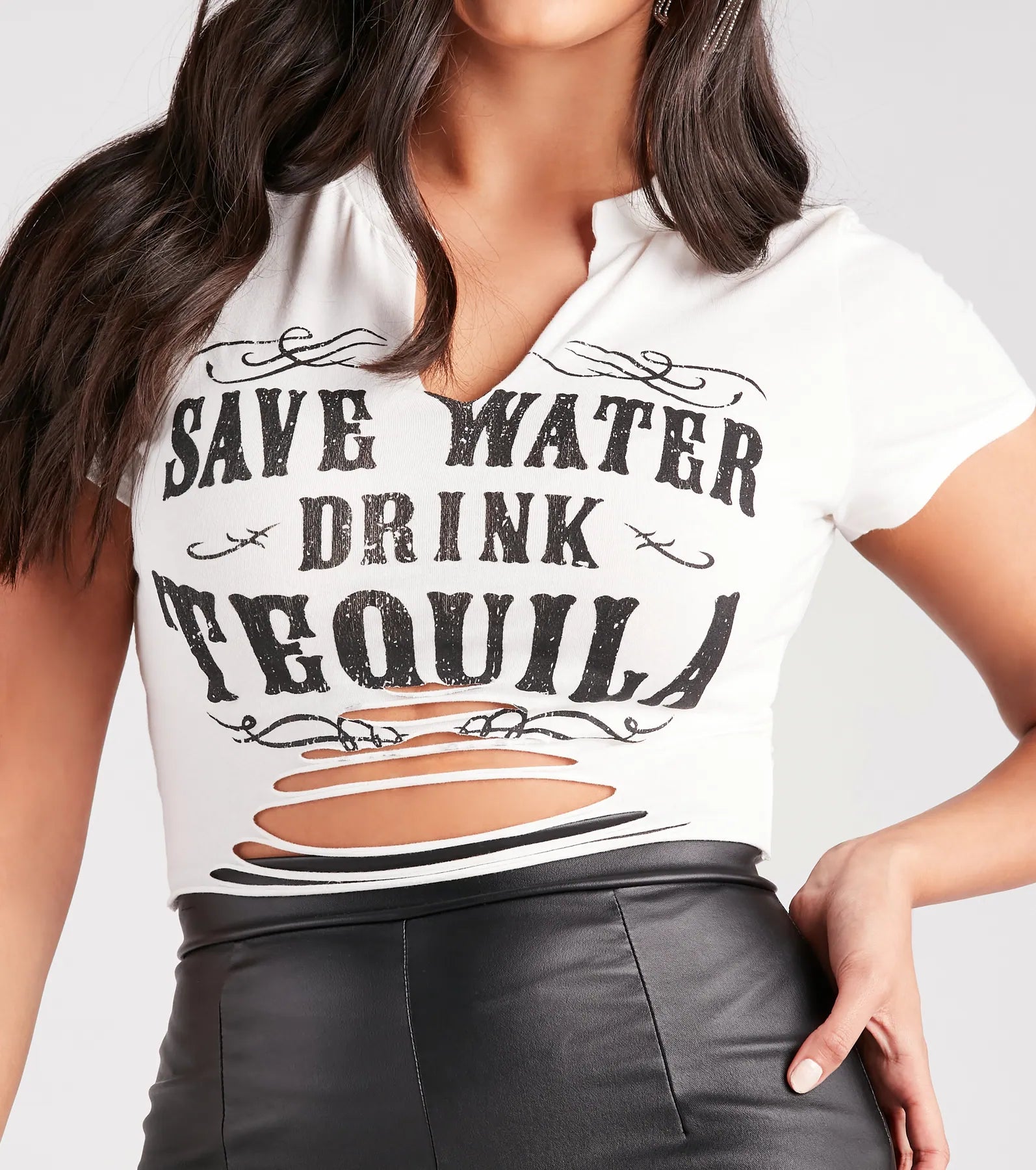 Ultimate Save Water Drink Tequila Graphic Crop Tee - Premium Stretchy Cotton