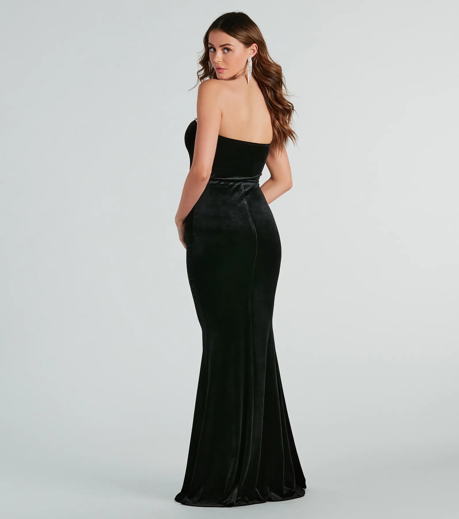 Premium Velvet Rhinestone Mermaid Evening Gown