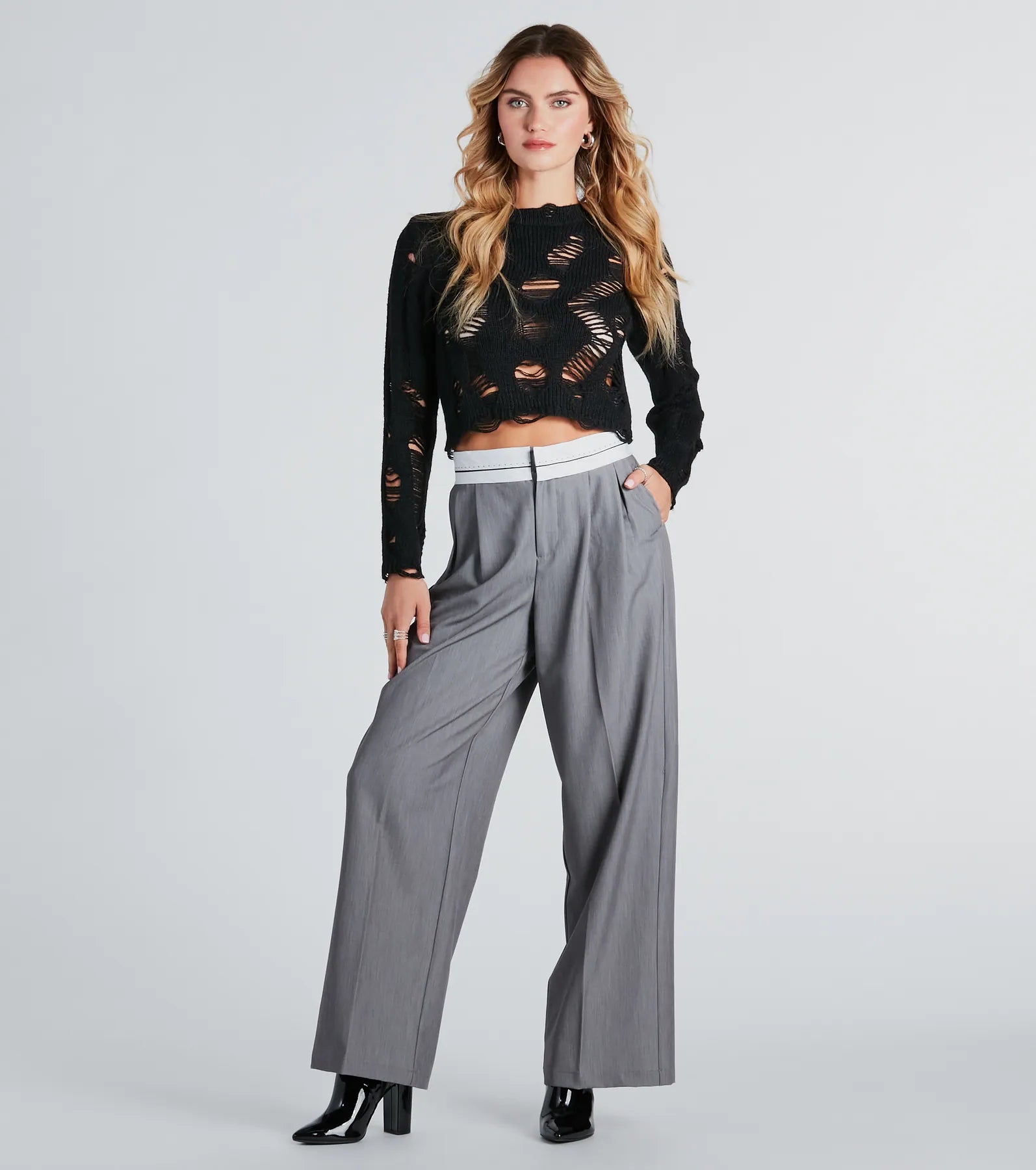 Premium Destructed Knit Cropped Sweater - Edgy Style