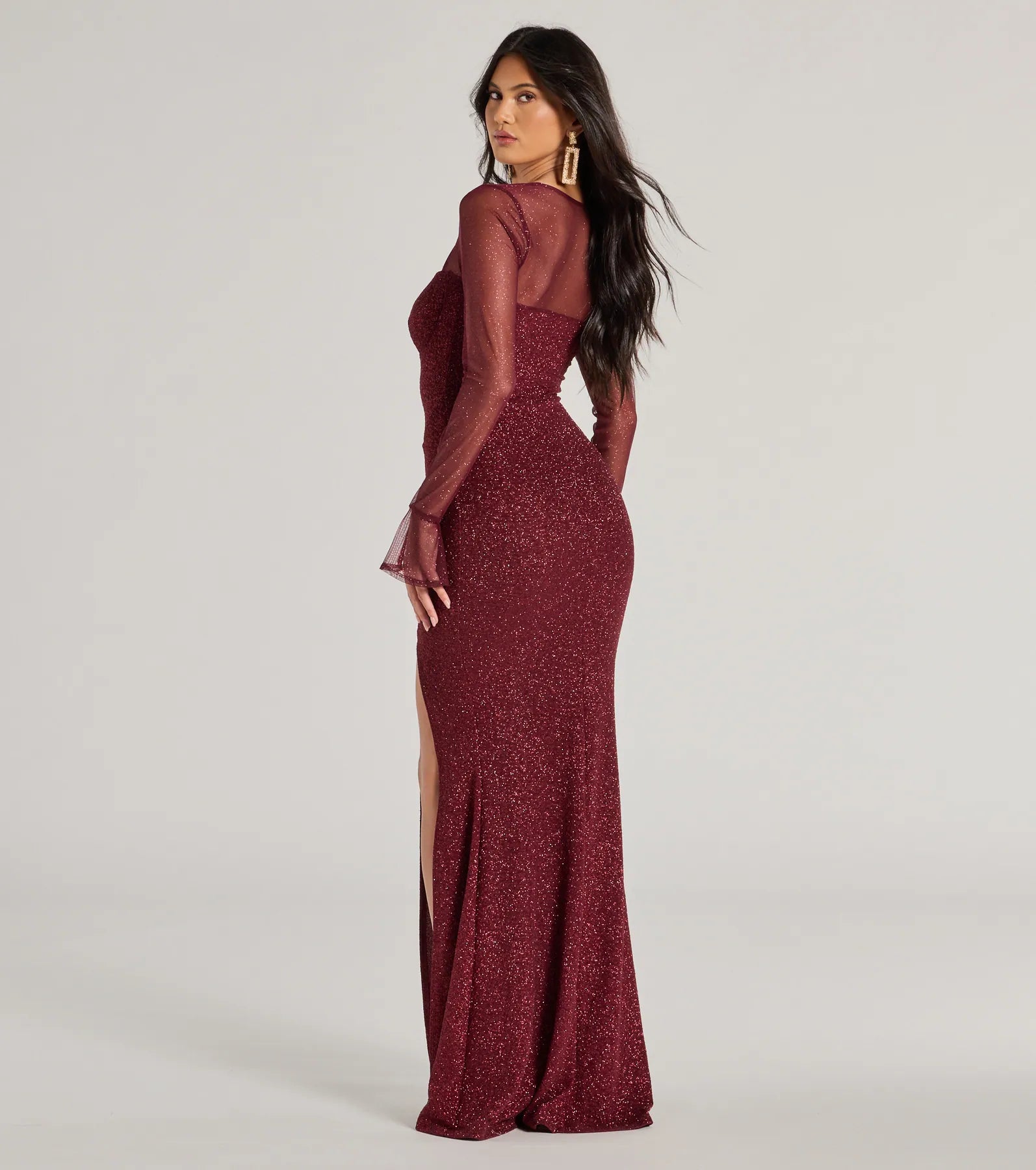 Premium Connie Glitter Long Sleeve Column Dress - Ultimate Formal Elegance