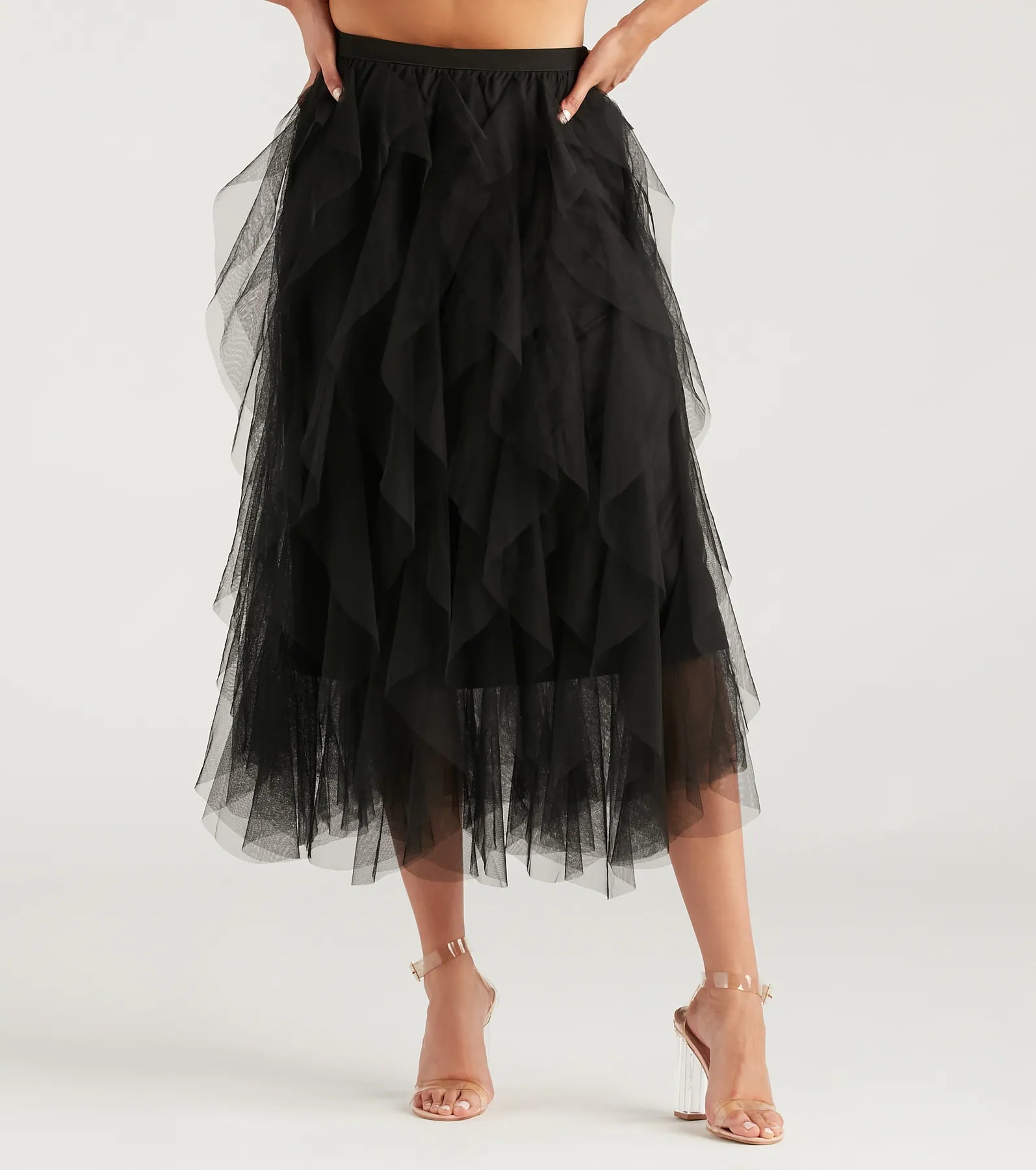 Premium Ruffled Tulle Midi Skirt - Ultimate Drama Edition