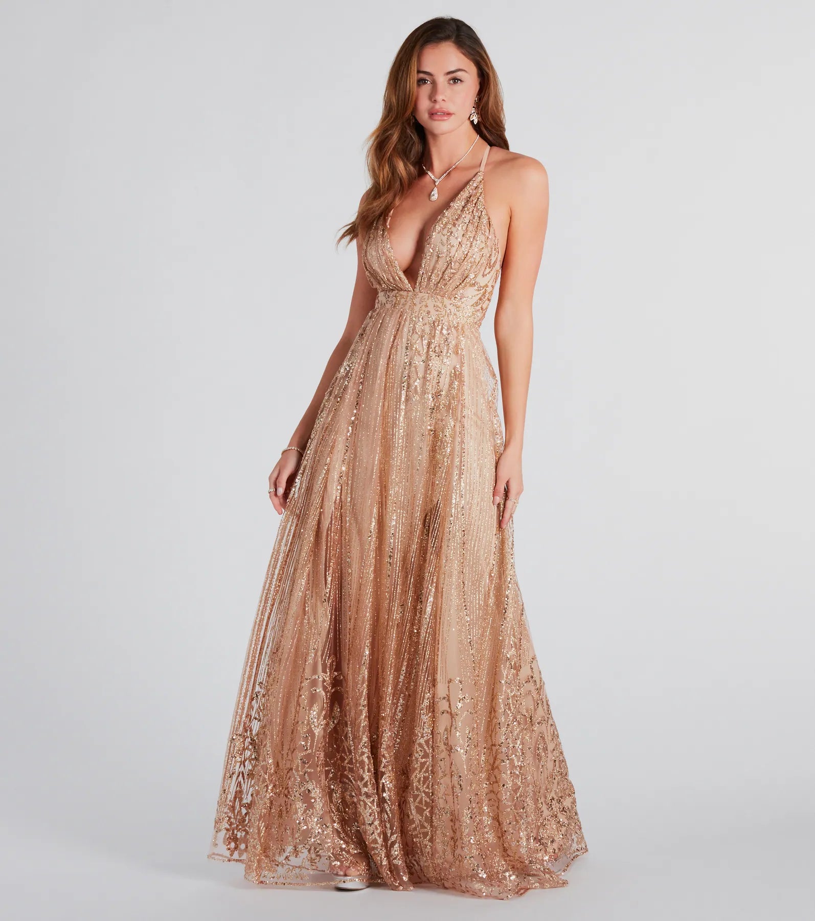 Premium Caitlyn Glitter Sequin A-Line Evening Gown