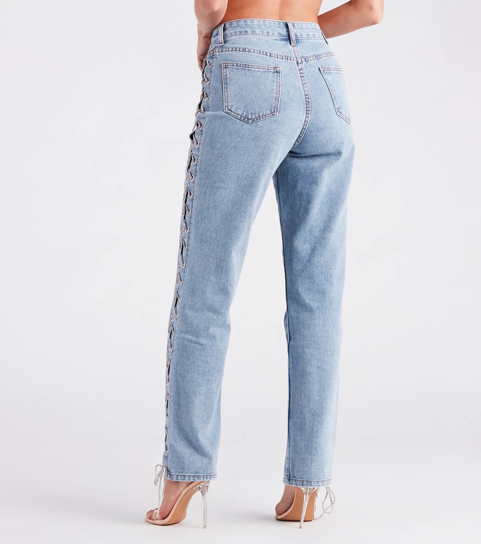 Ultimate Glam Icon Rhinestone Lace-Up Jeans