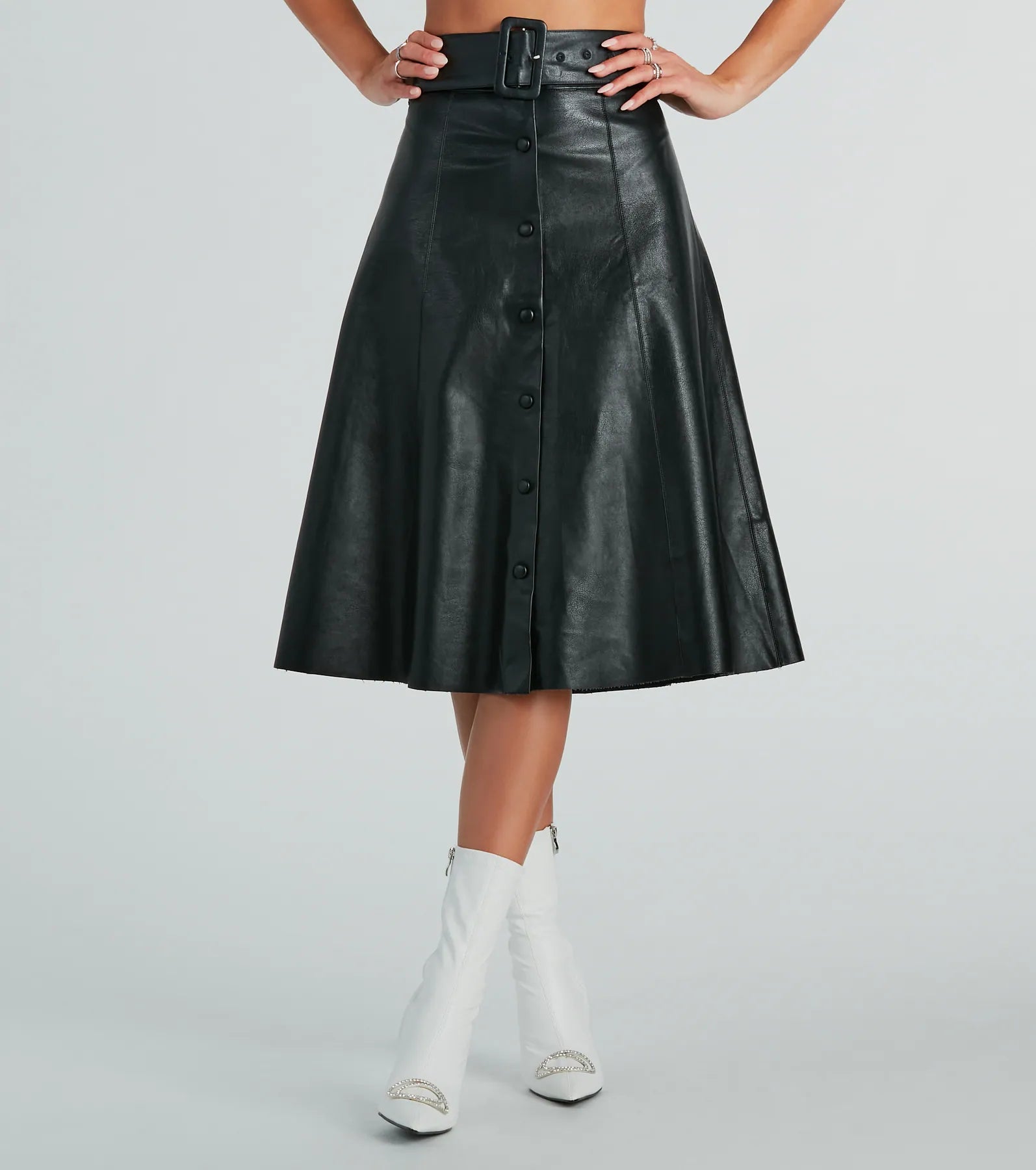 Ultimate Faux Leather A-Line Midi Skirt for the Modern Woman