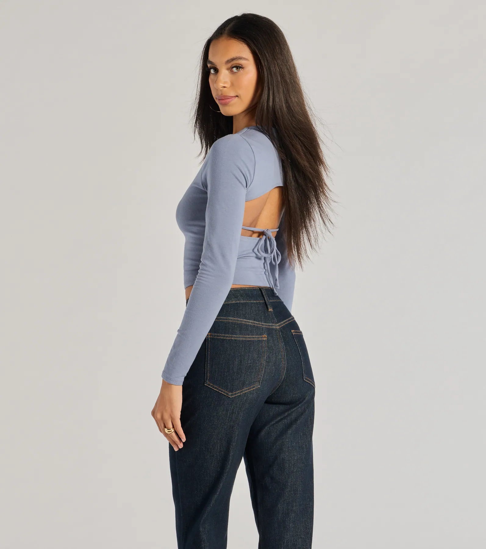 Premium Elevated Staple Open Back Long Sleeve Top