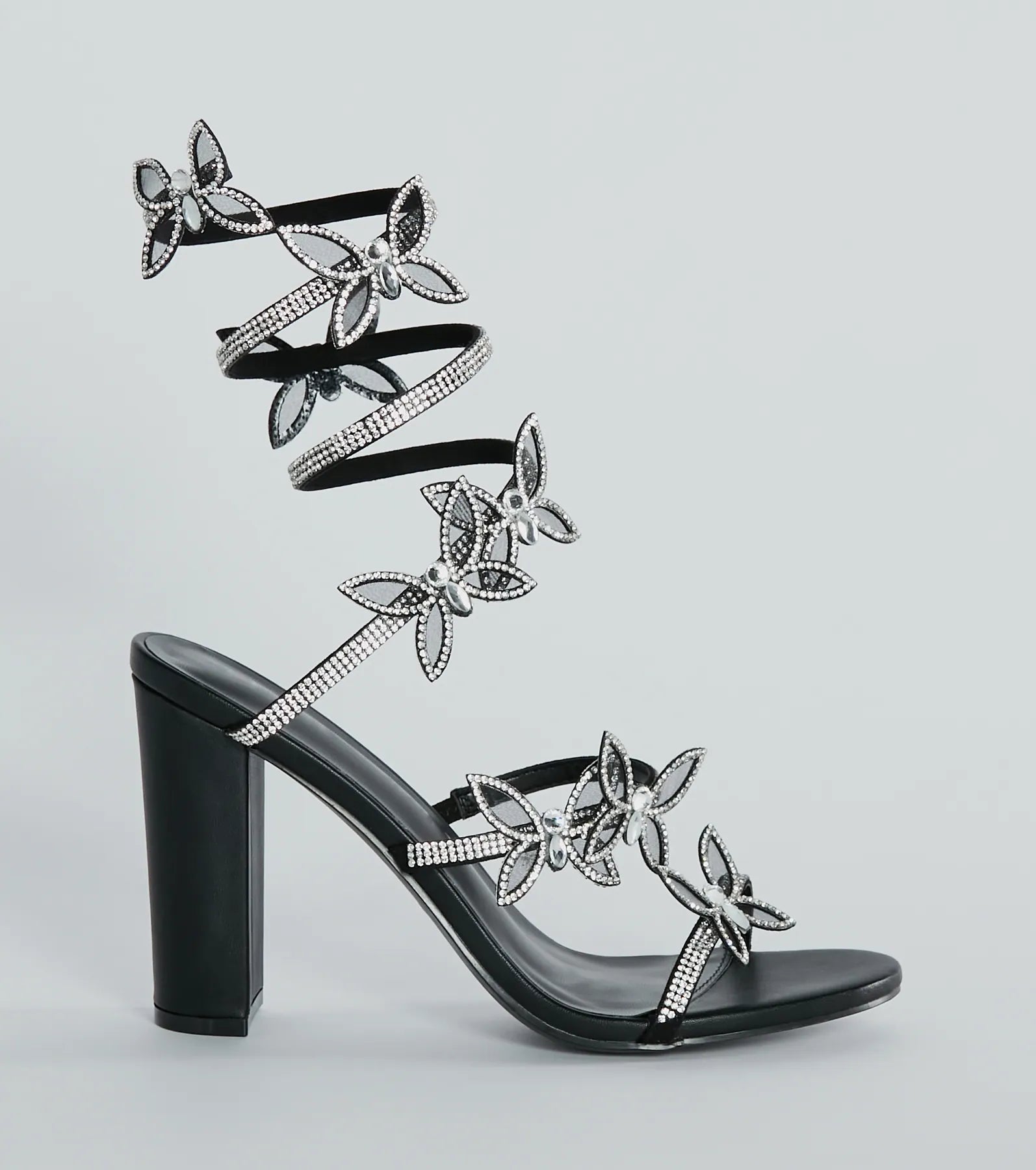 Ultimate Glamour Butterfly Rhinestone Block Heels