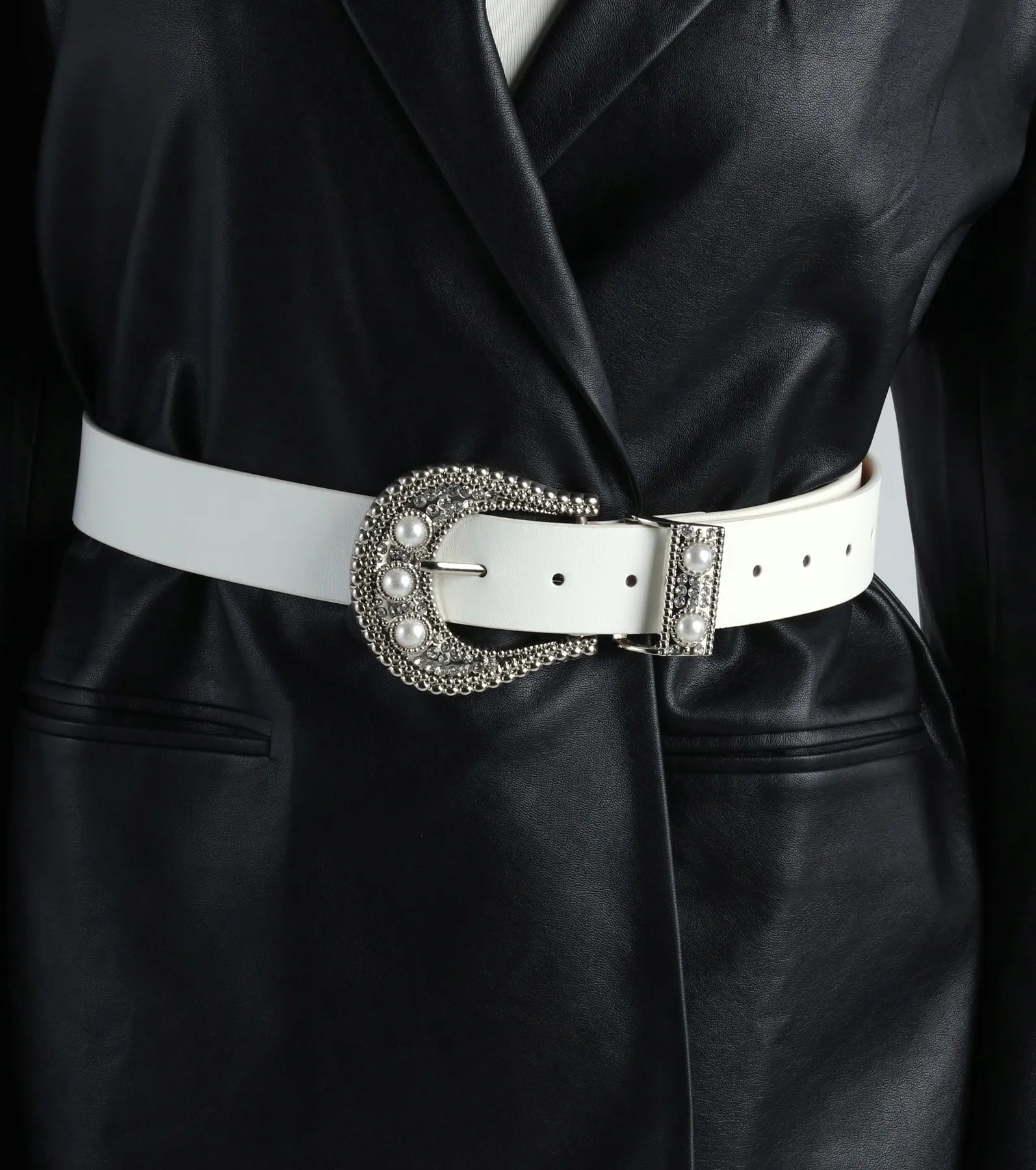 Premium Western Glam Girl Belt with Rhinestones & Faux Pearls