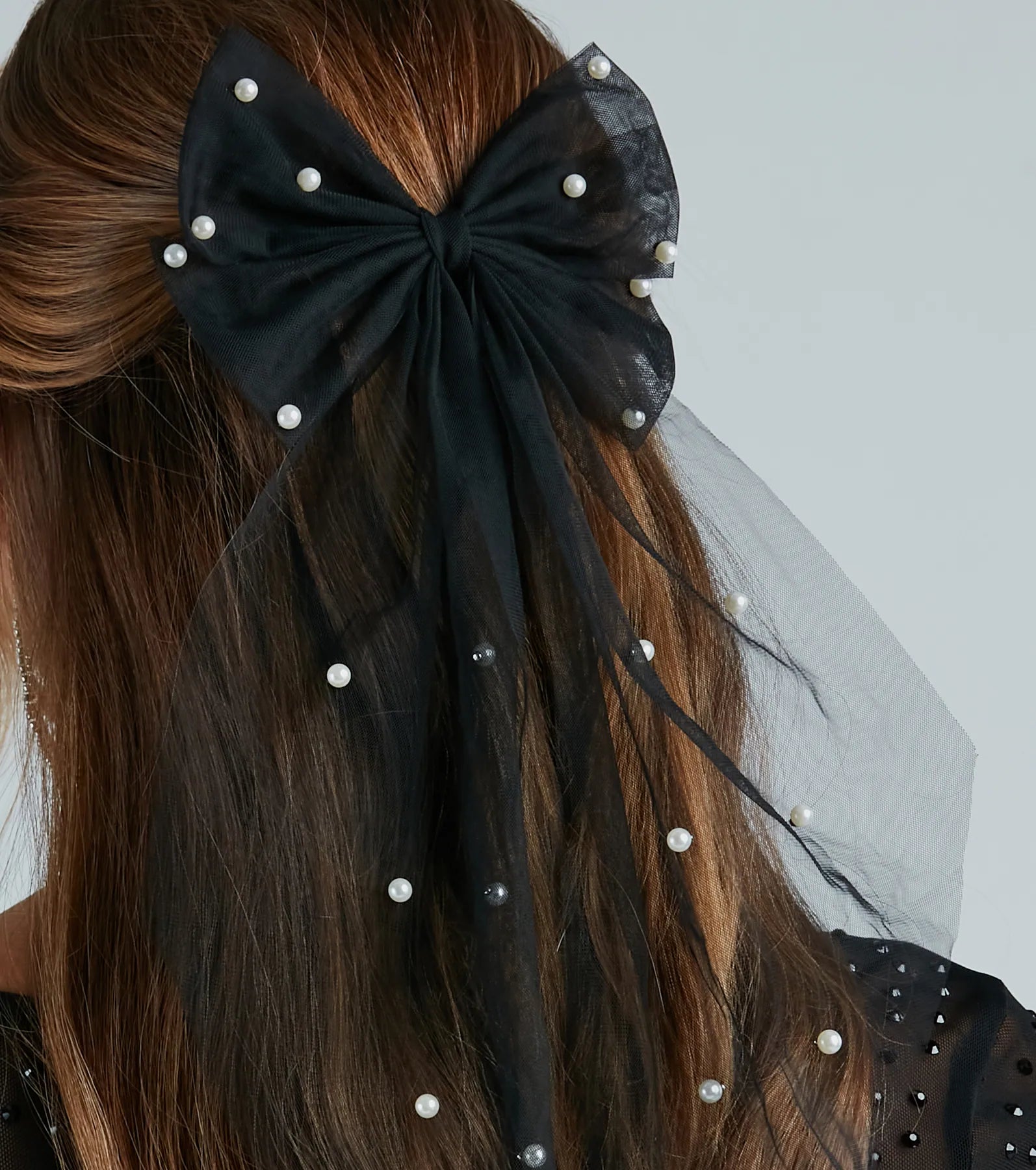 Premium Faux Pearl Tulle Bow Hair Clip - Ultimate Elegance