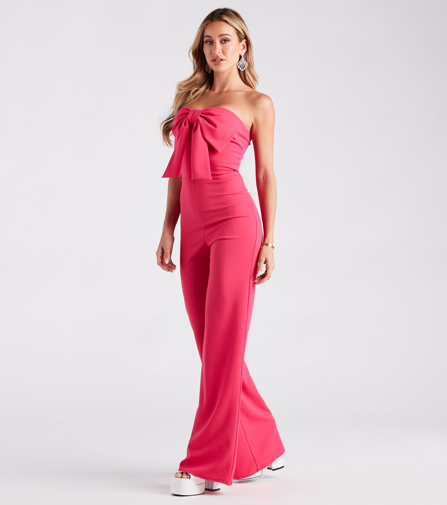 Ultimate Show-Stopper Strapless Crepe Bow Jumpsuit