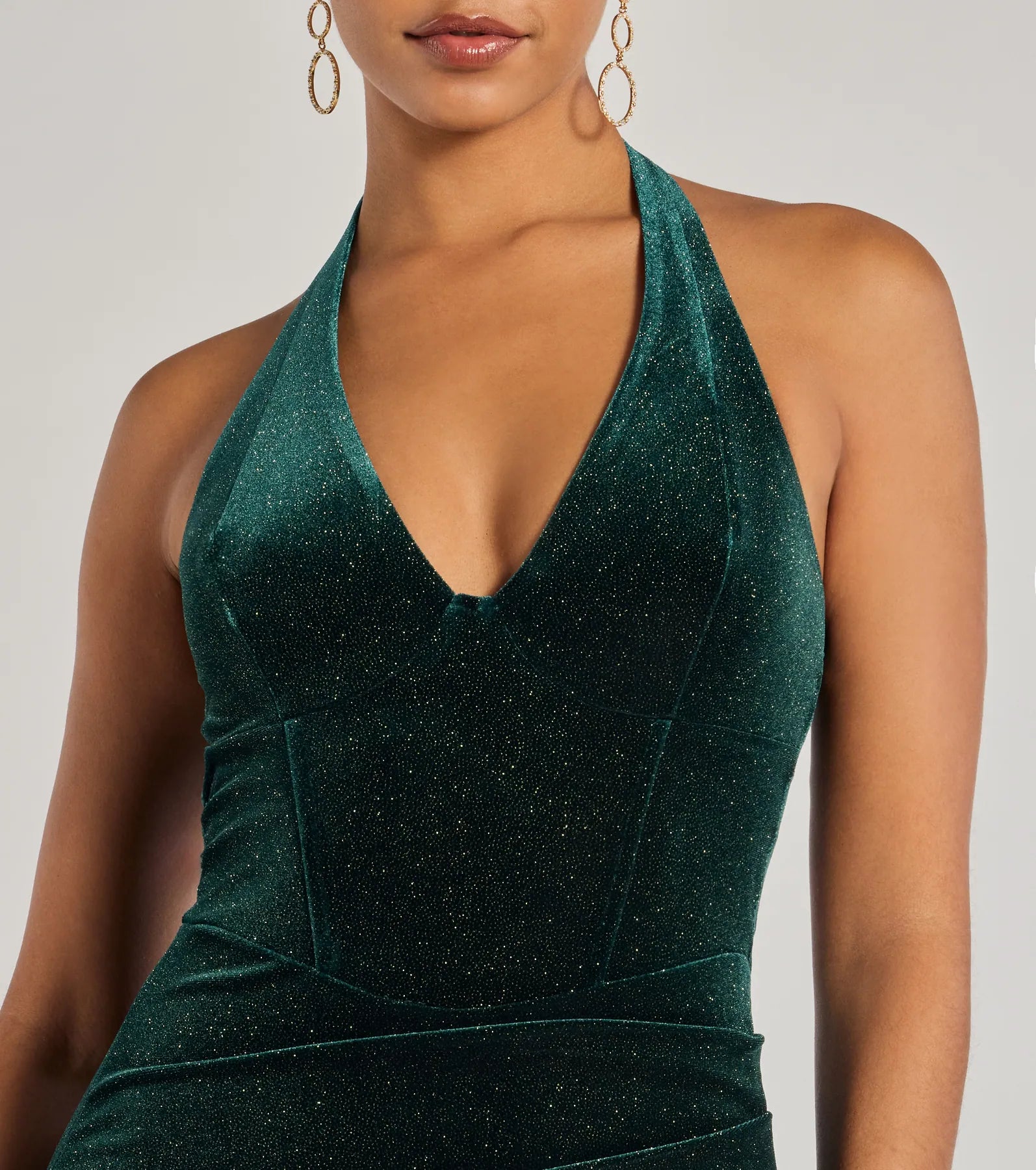 Ultimate Sparkling Glam Velvet Glitter Halter Midi Dress