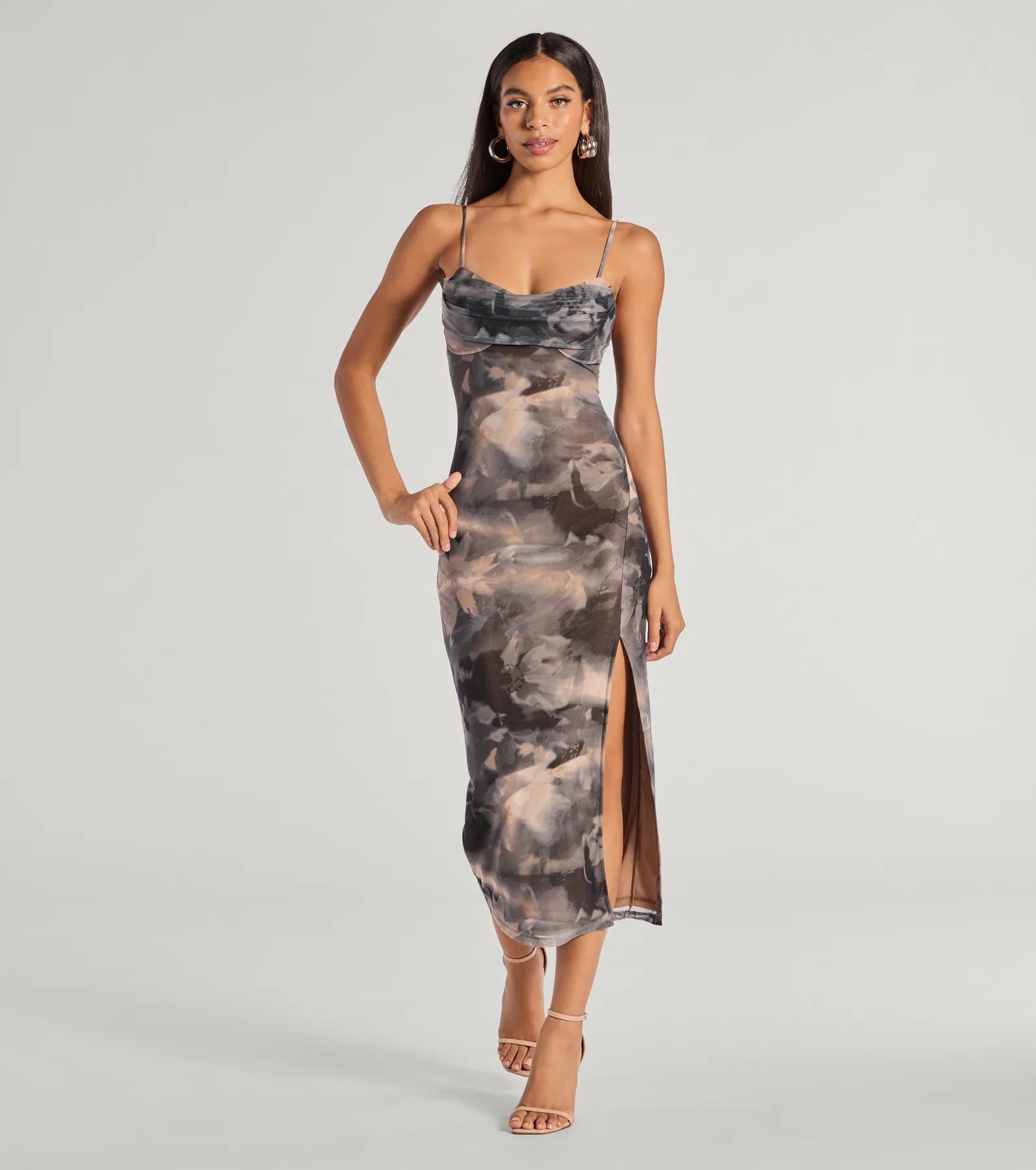 Ultimate Allure Abstract Print High Slit Midi Dress