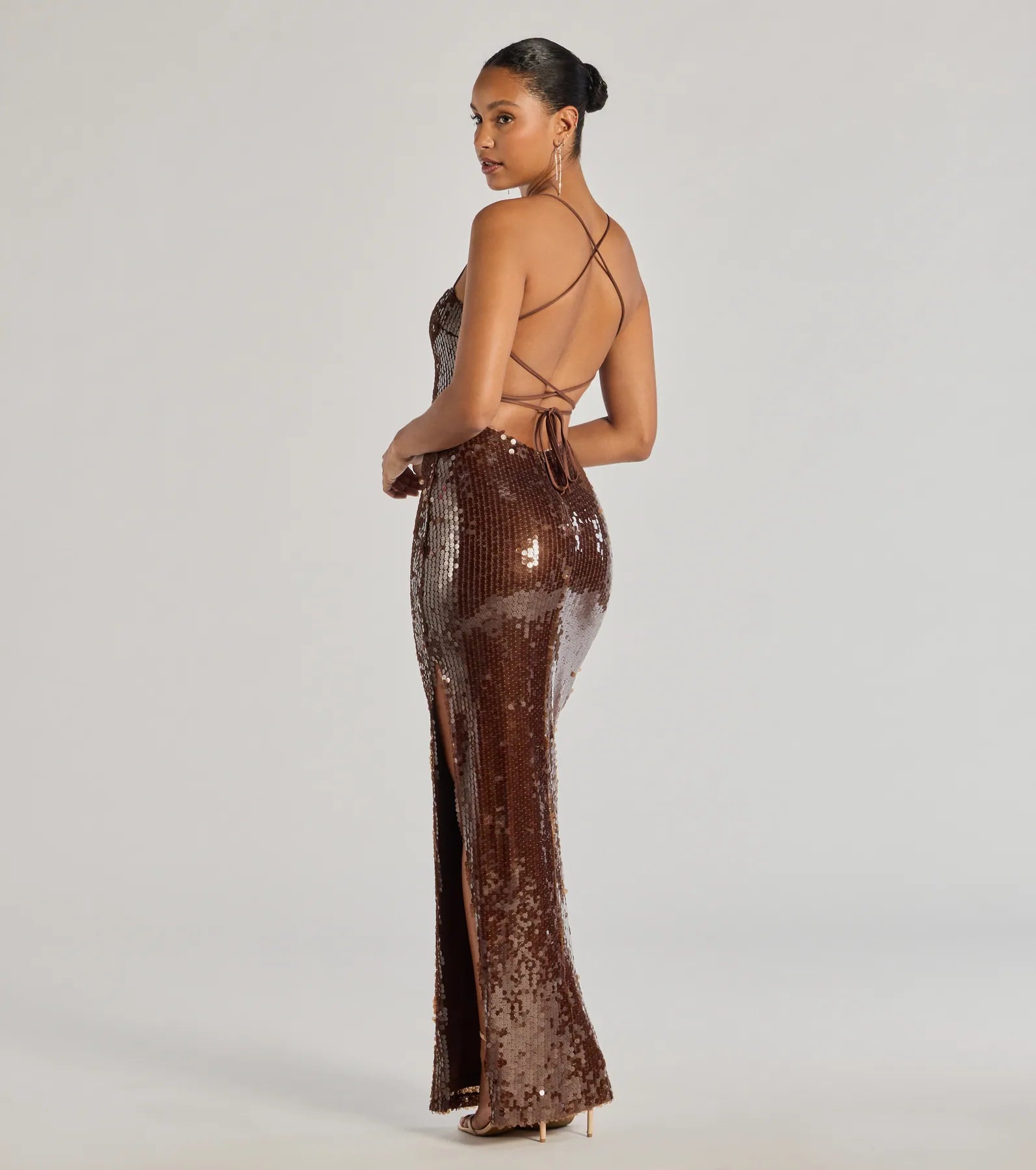 Premium Naya Lace-Up Sequin Glamour Dress