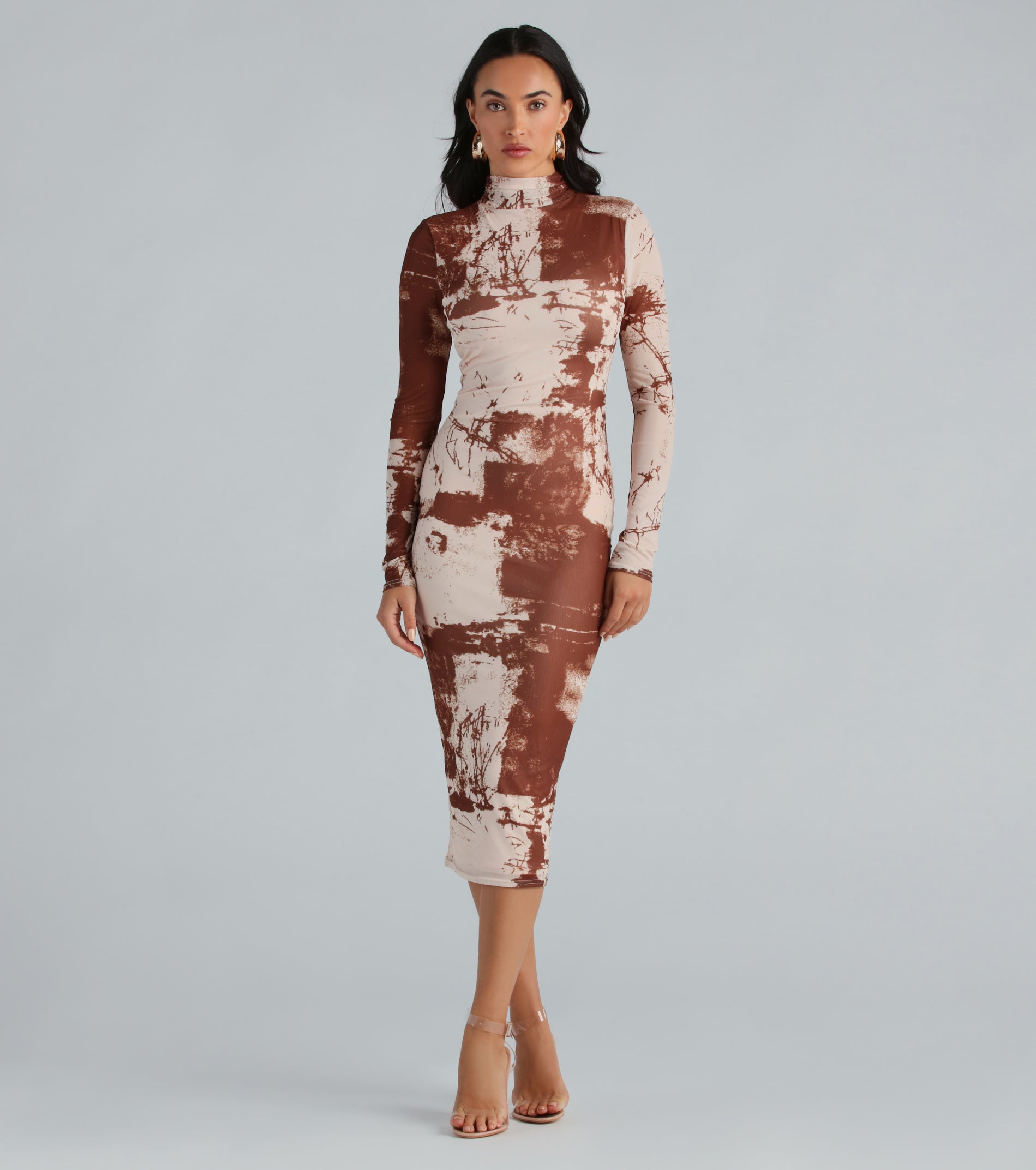 Ultimate Abstract Moment Mesh Mock Neck Dress