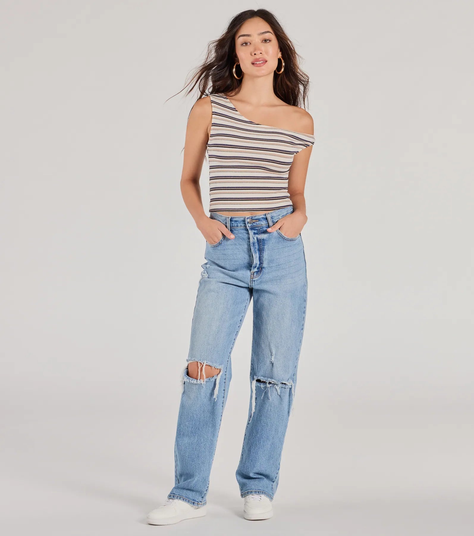 Ultimate One-Shoulder Striped Crop Top - Trendy & Flattering