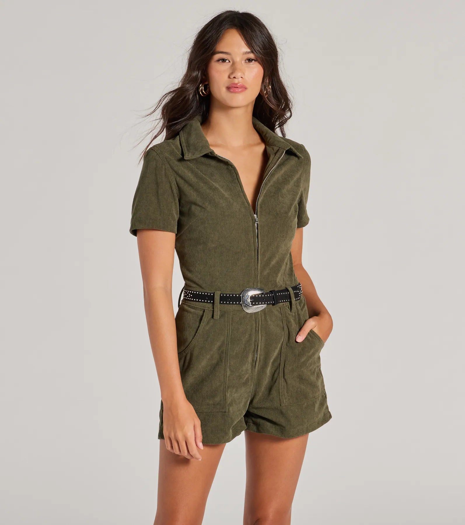 Premium Corduroy Zip-Front Romper - Ultimate Style Upgrade