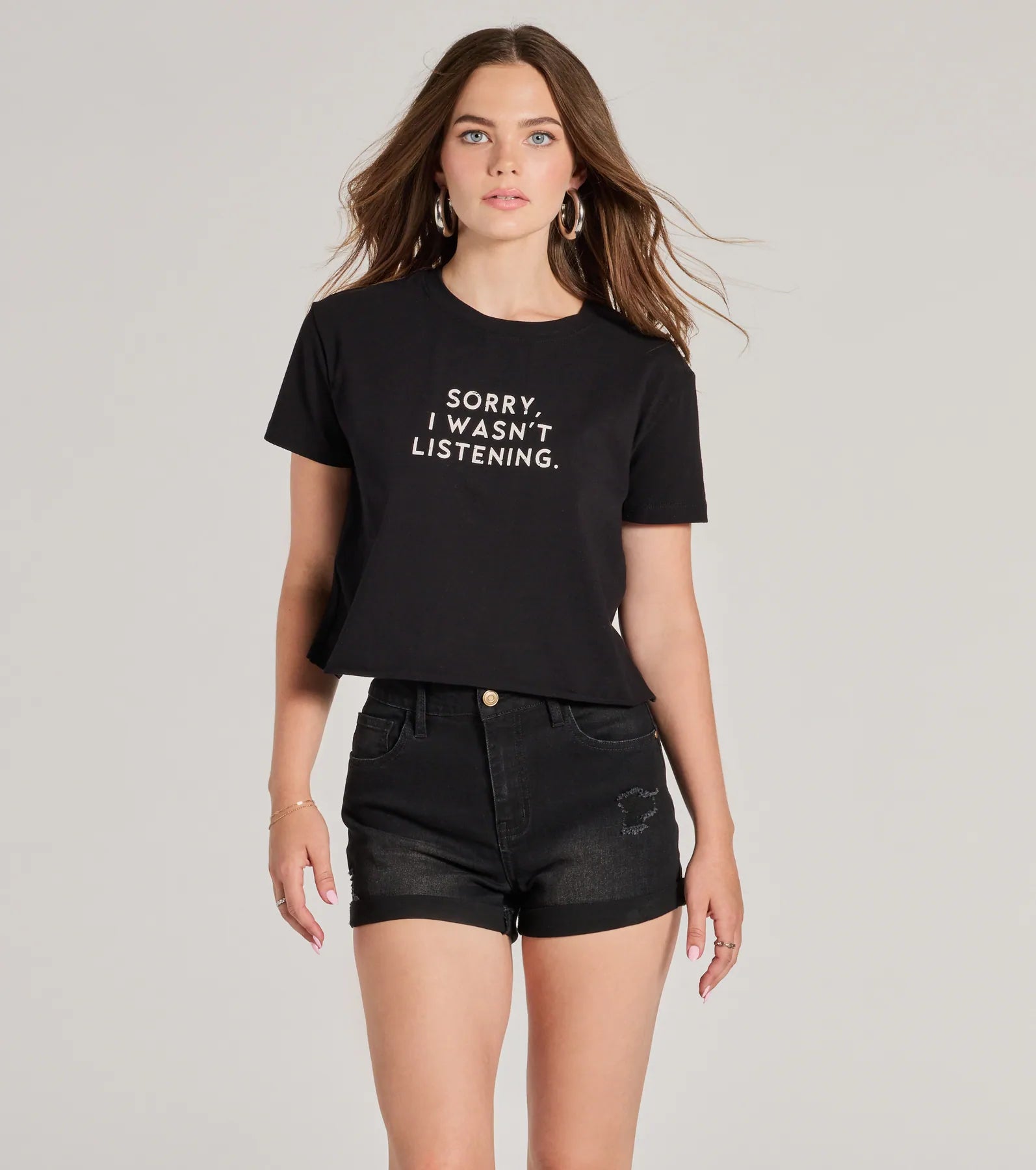 Premium 'Sorry I Wasn't Listening' Crop Graphic Tee - Ultimate Casual Style