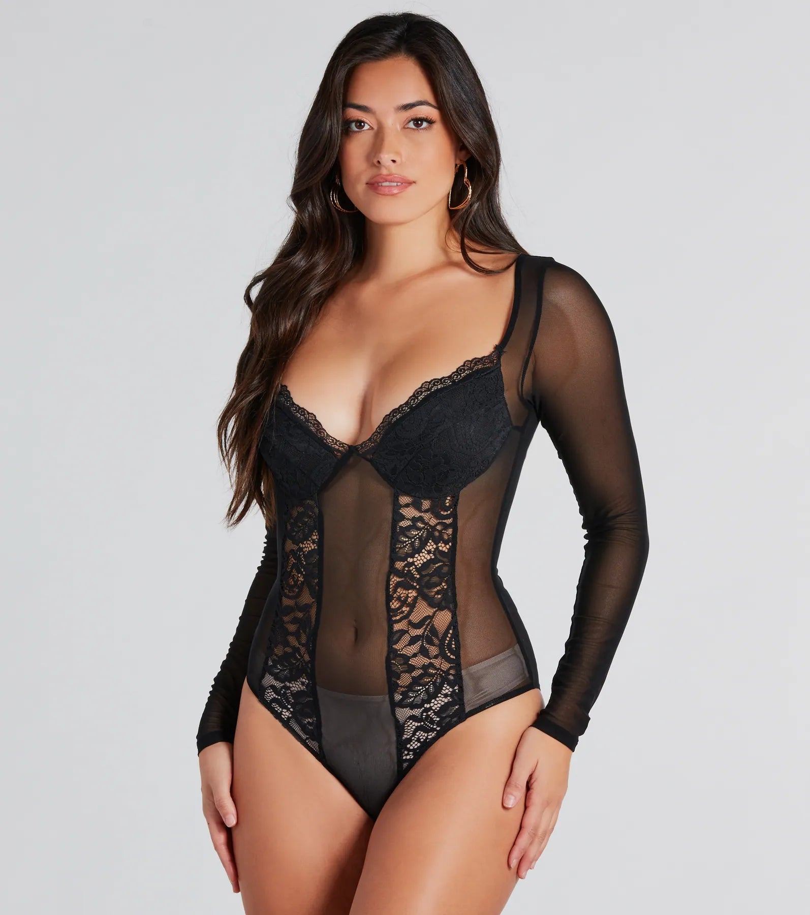 Premium Lace Mesh Long Sleeve Bodysuit - Ultimate Elegance