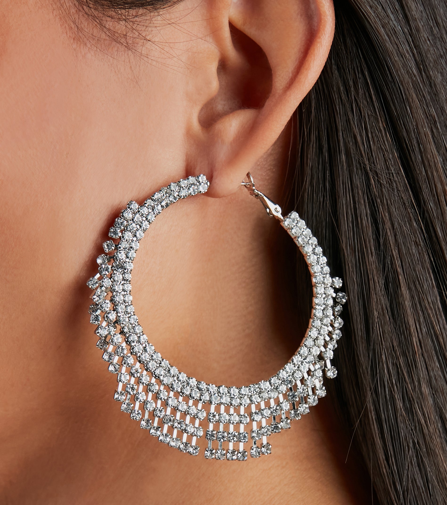 Ultimate Glam Rhinestone Fringe Hoop Earrings