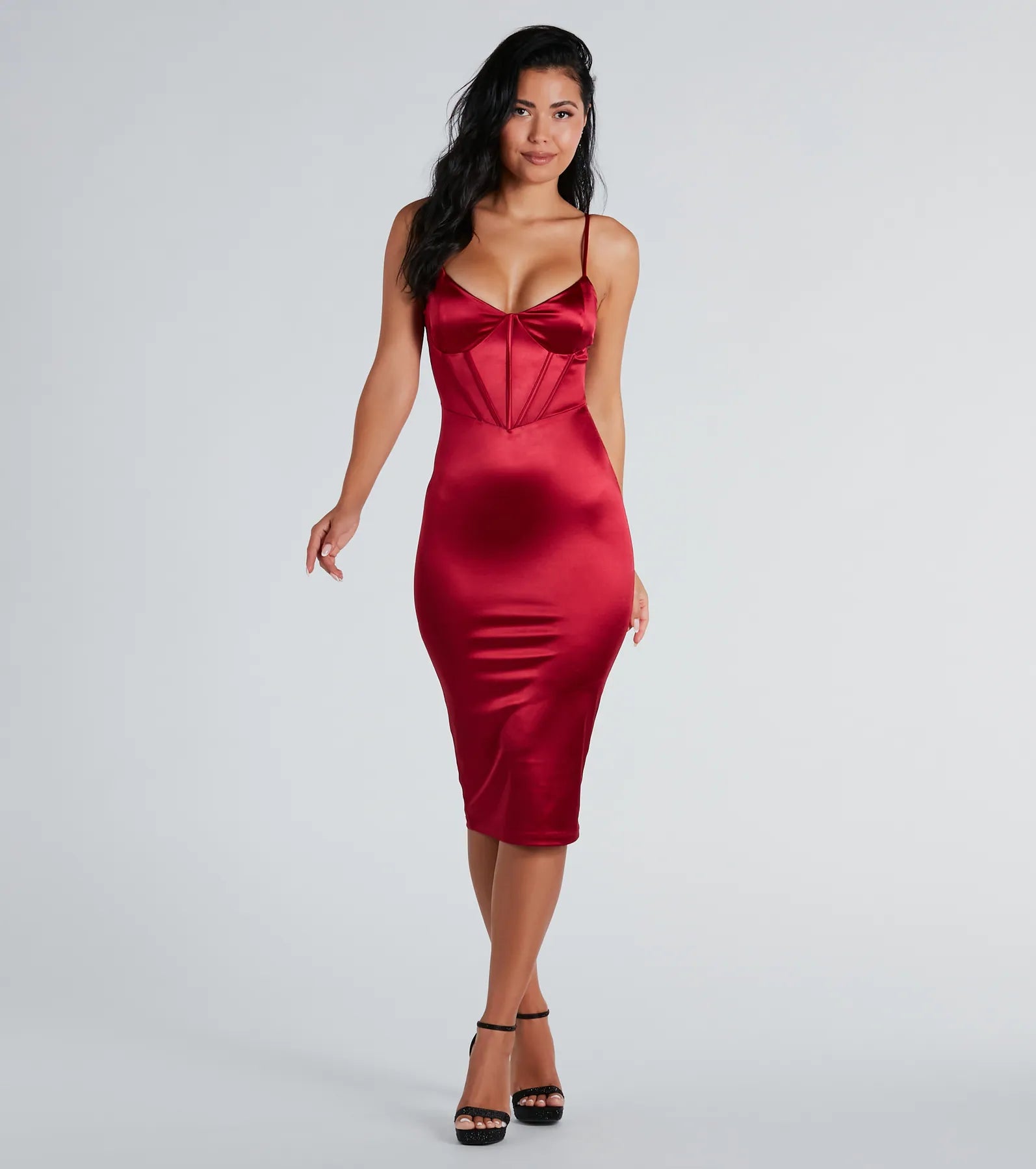 Premium Chantel Elegance Satin Corset Lace-Up Midi Dress