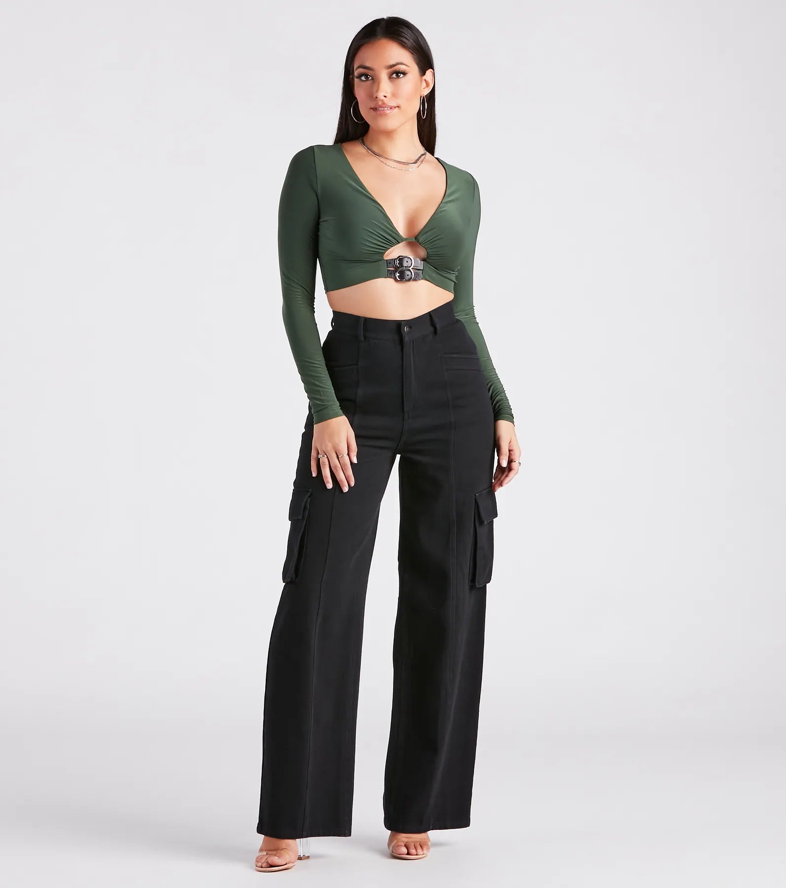 Ultimate Glam Crop Top with Belt Trim