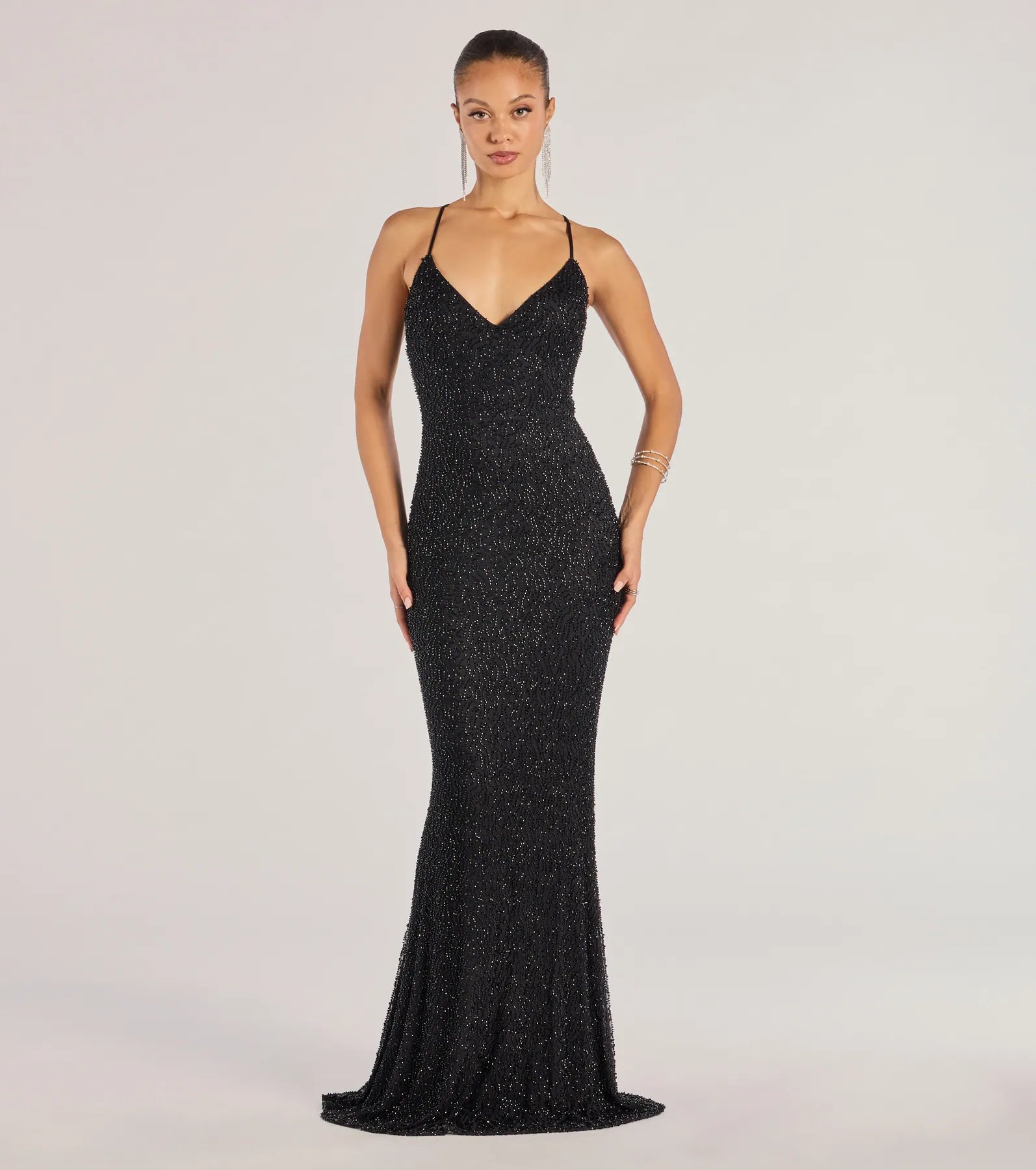 Premium Rani Beaded Mermaid Gown – Open Back & Strappy Elegance