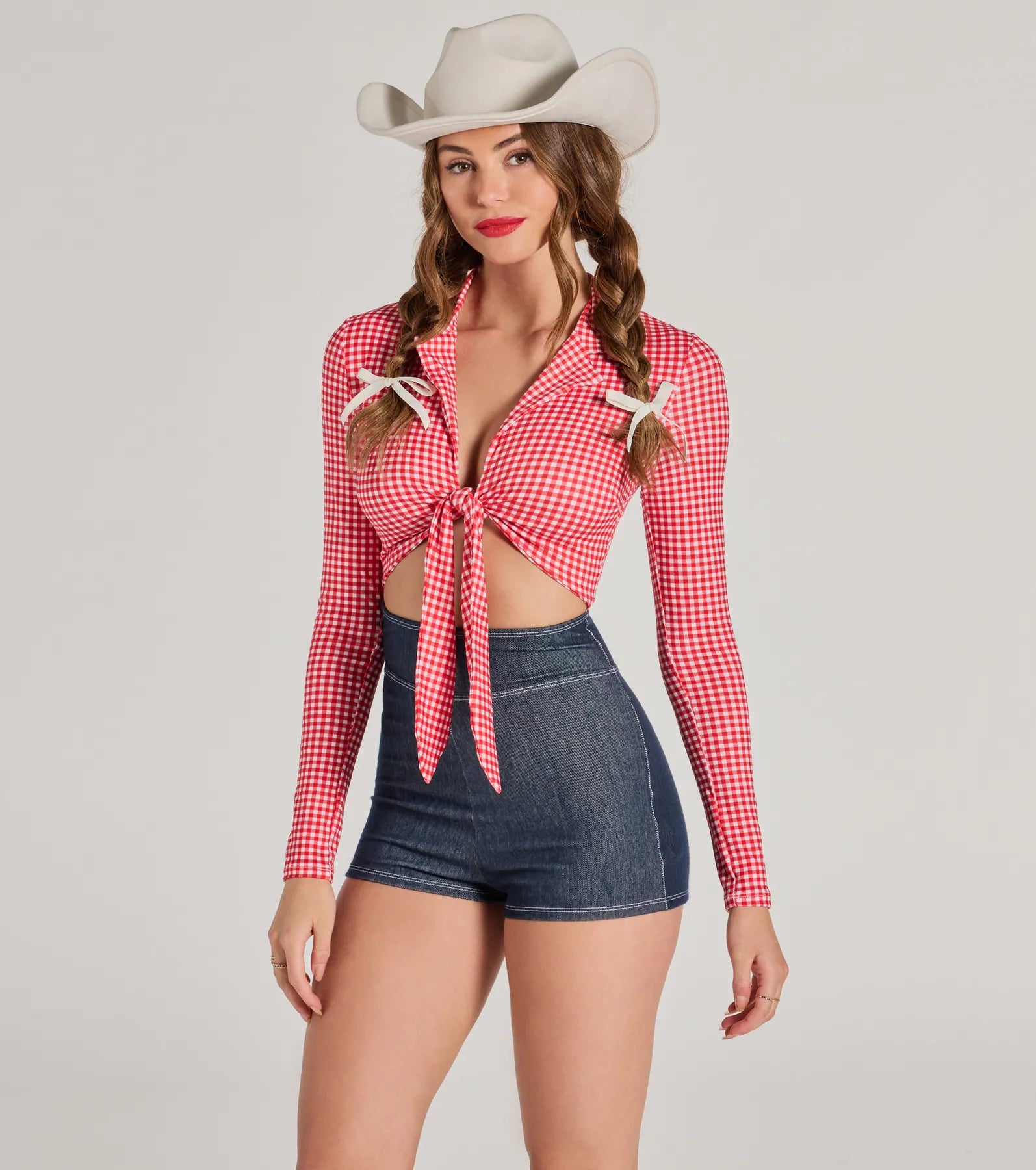 Ultimate Rodeo Cowgirl Gingham Tie-Front Romper - Western Style