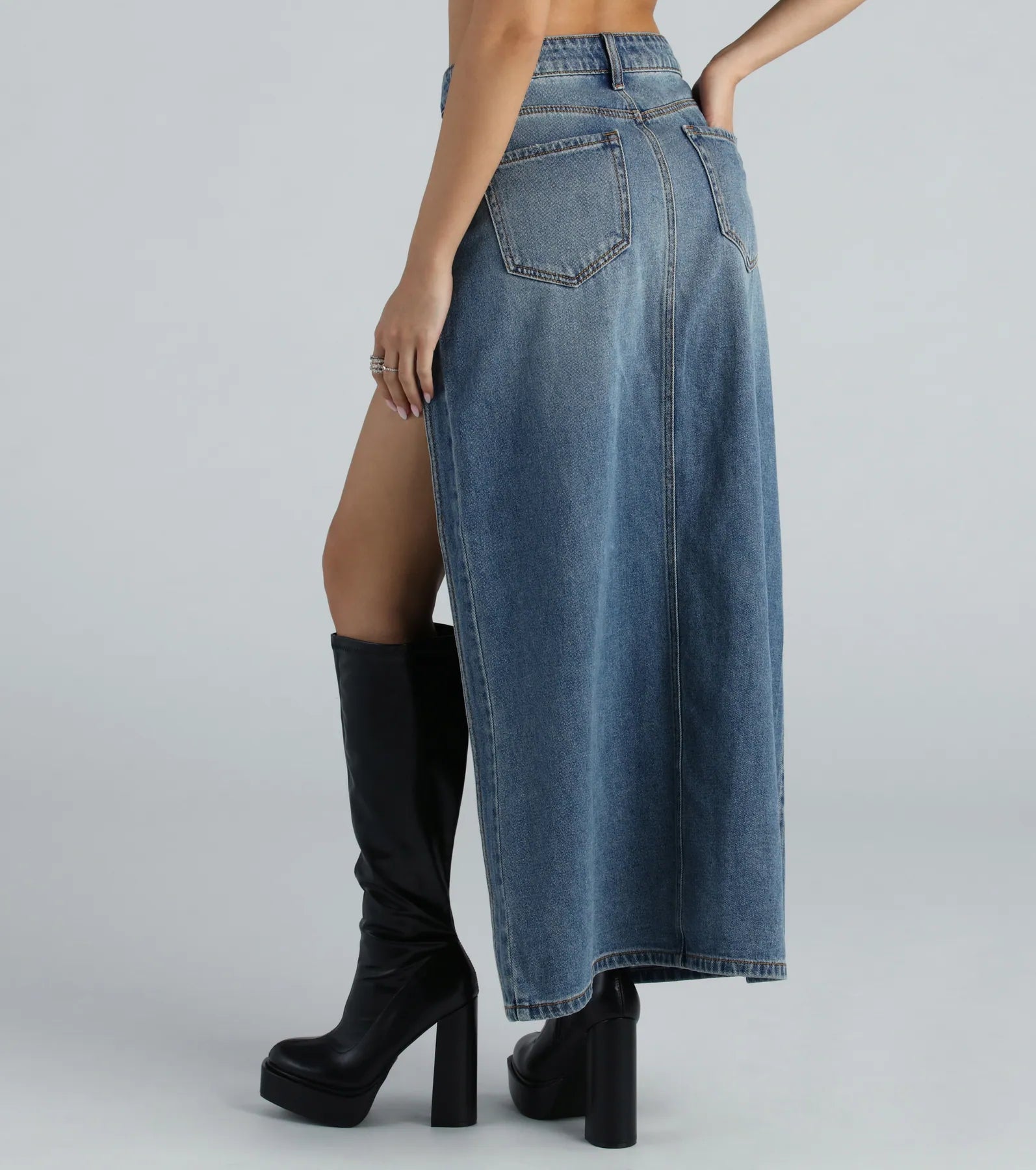 Ultimate High-Slit Denim Maxi Skirt - Premium Fit & Style