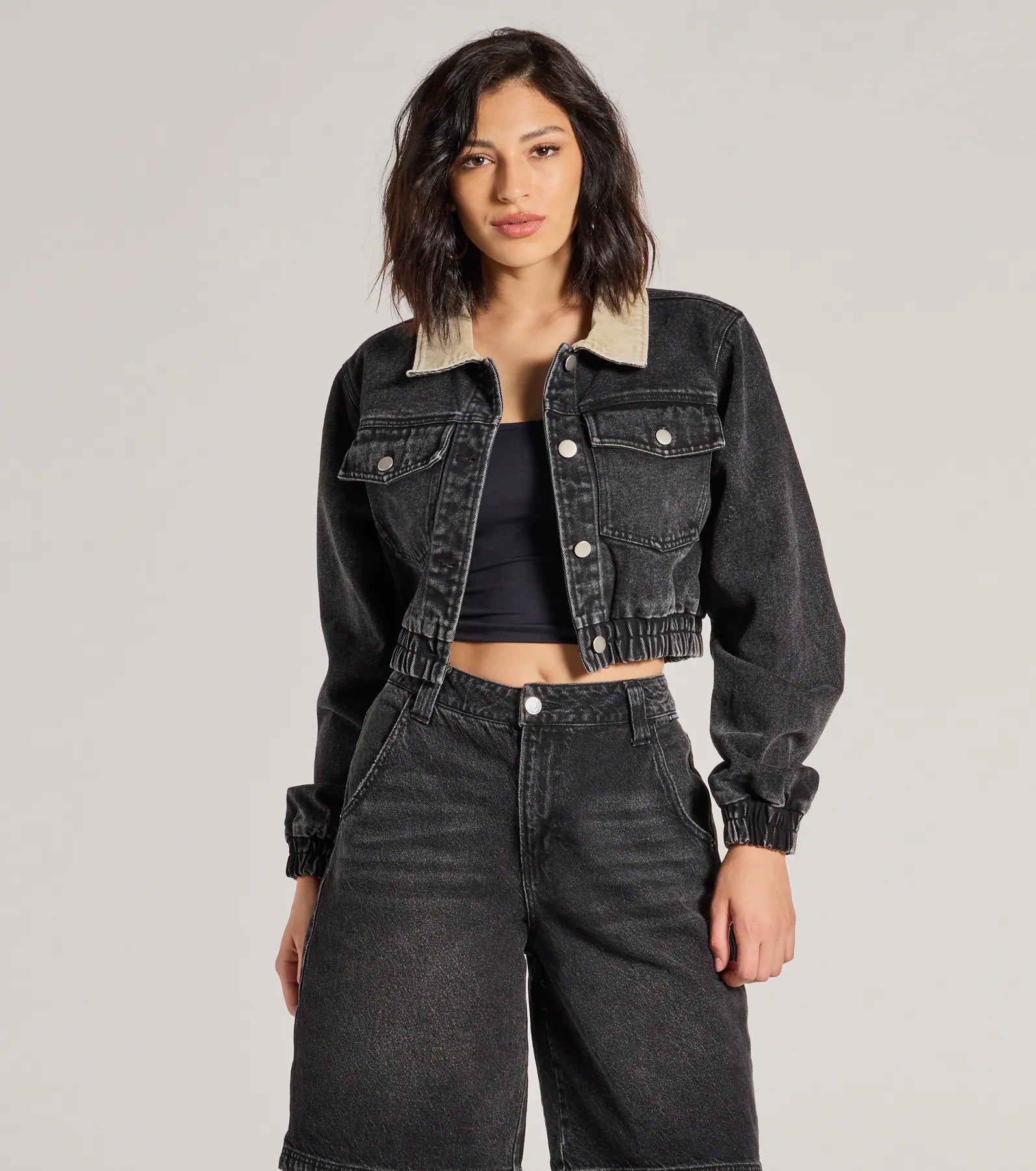 Ultimate Cool Girl Denim Trucker Jacket with Corduroy Trim