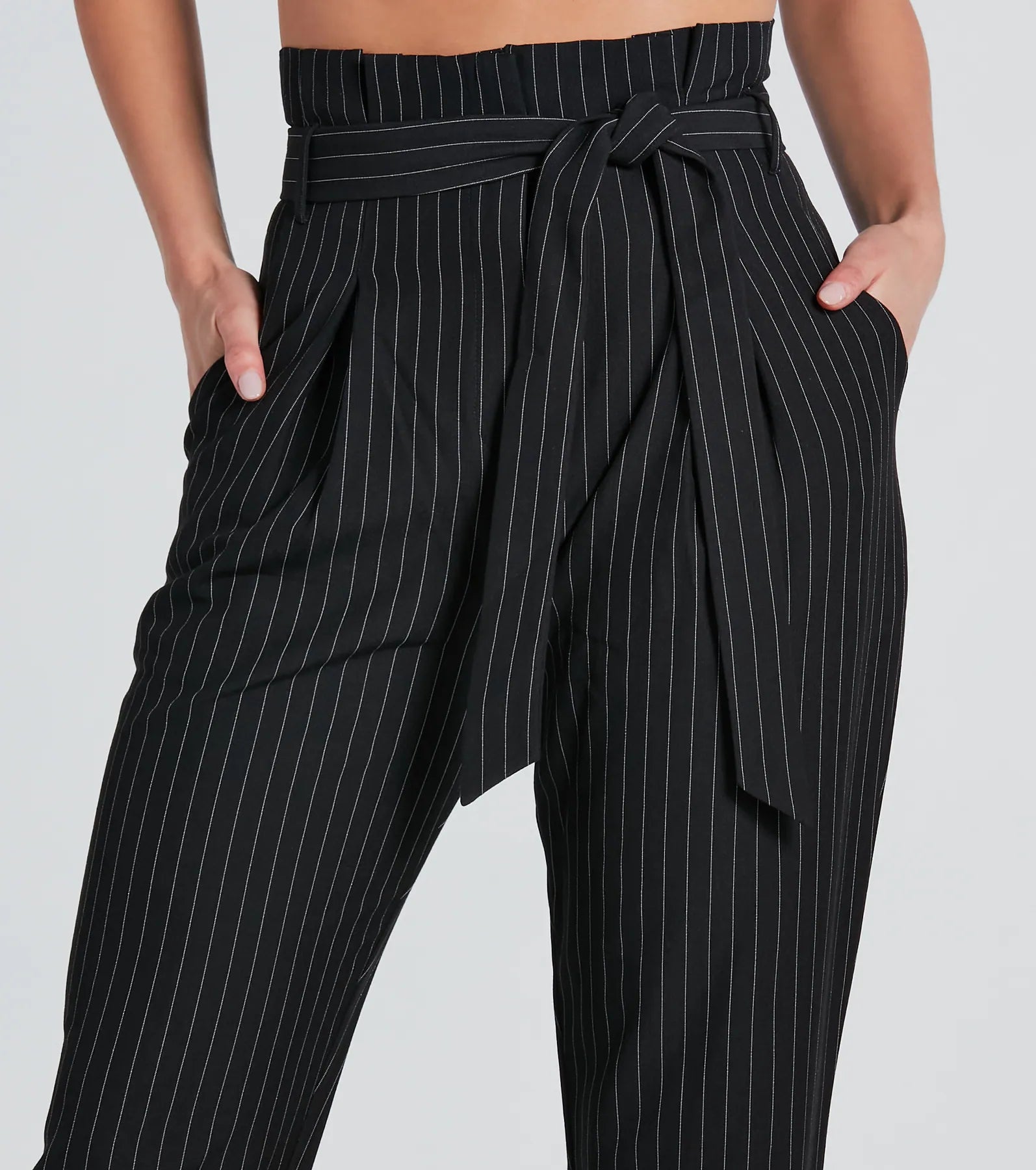 Premium Pinstripe Paperbag Pants - Ultimate Chic Fit