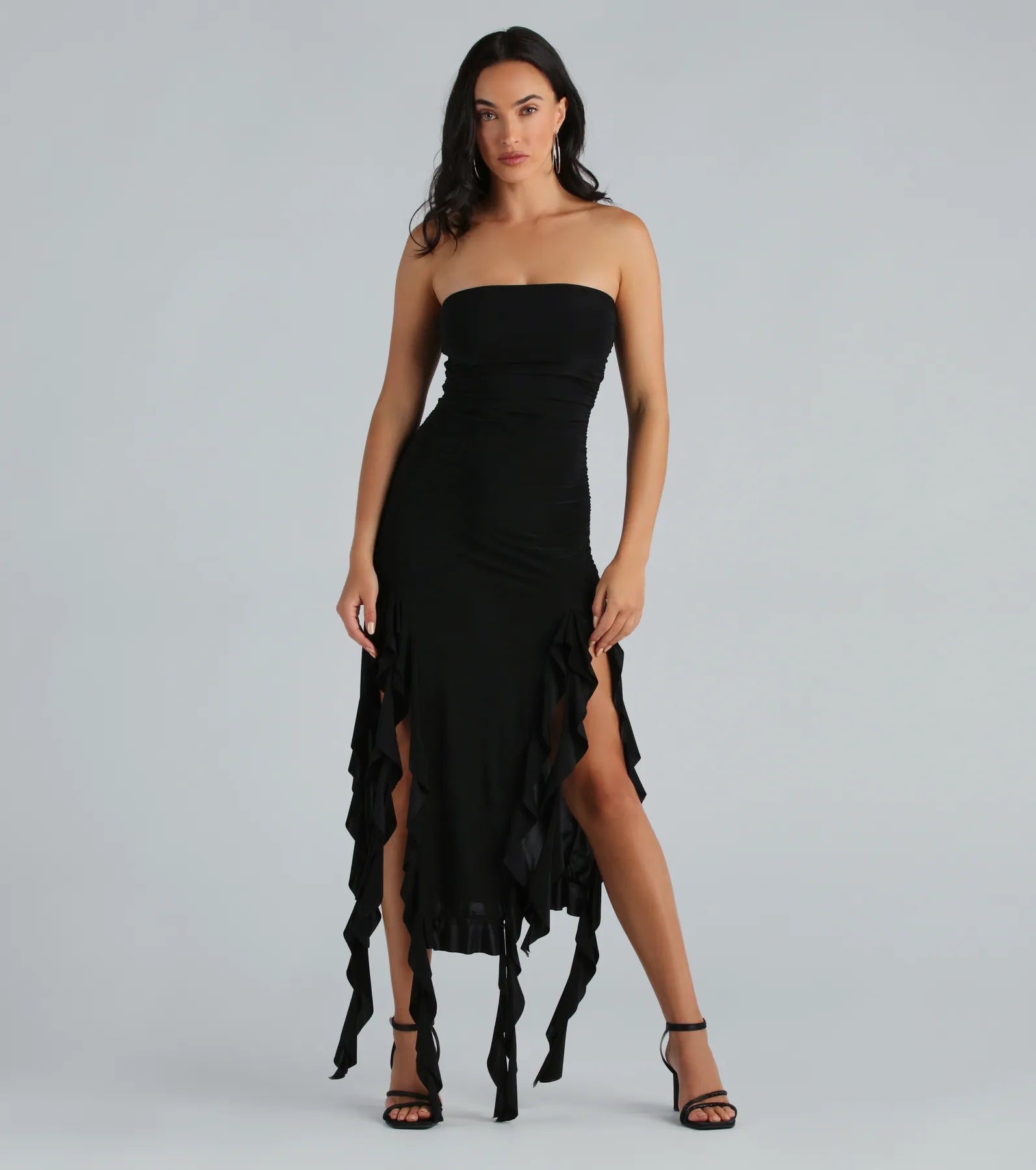 Ultimate Strapless Ruffled Midi Dress - Timeless Elegance for Every Occasion