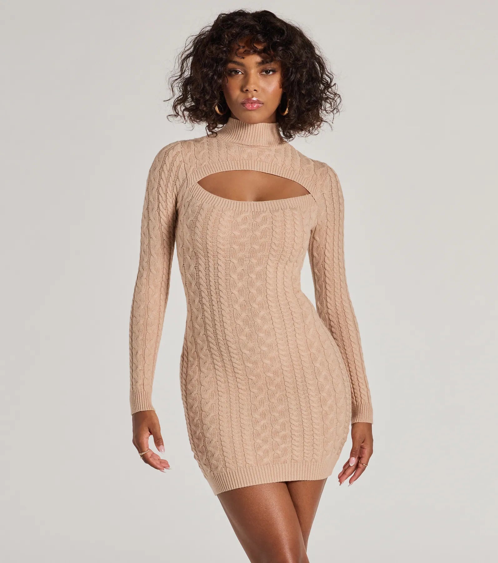 Ultimate Textured Glam Cable Knit Mini Dress