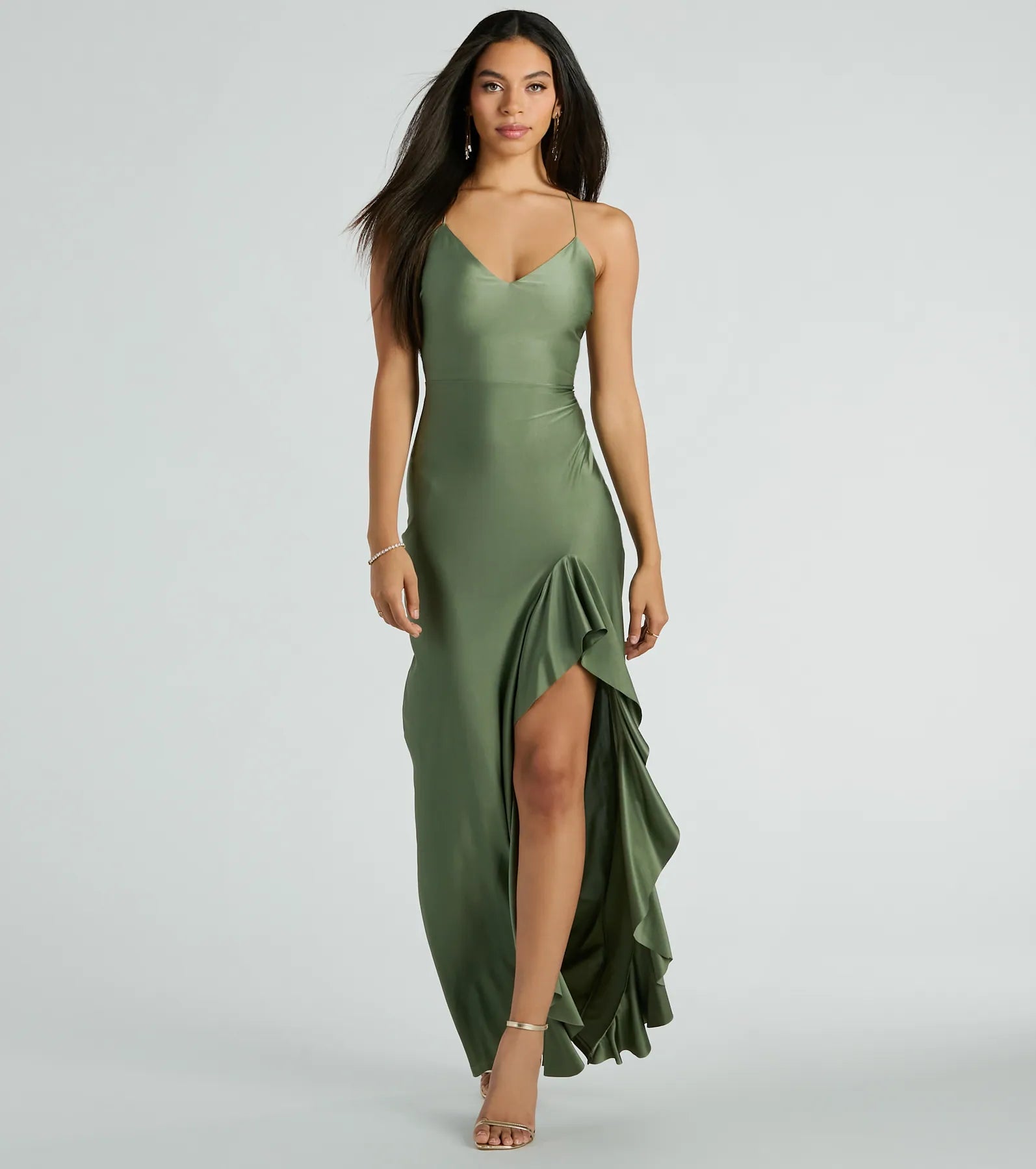 Ultimate Lainey Ruffled High Slit Evening Gown