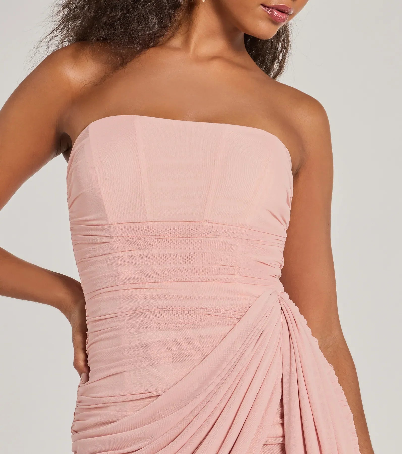 Ultimate Kaiya Strapless Bodycon Dress with Flowy Side Train