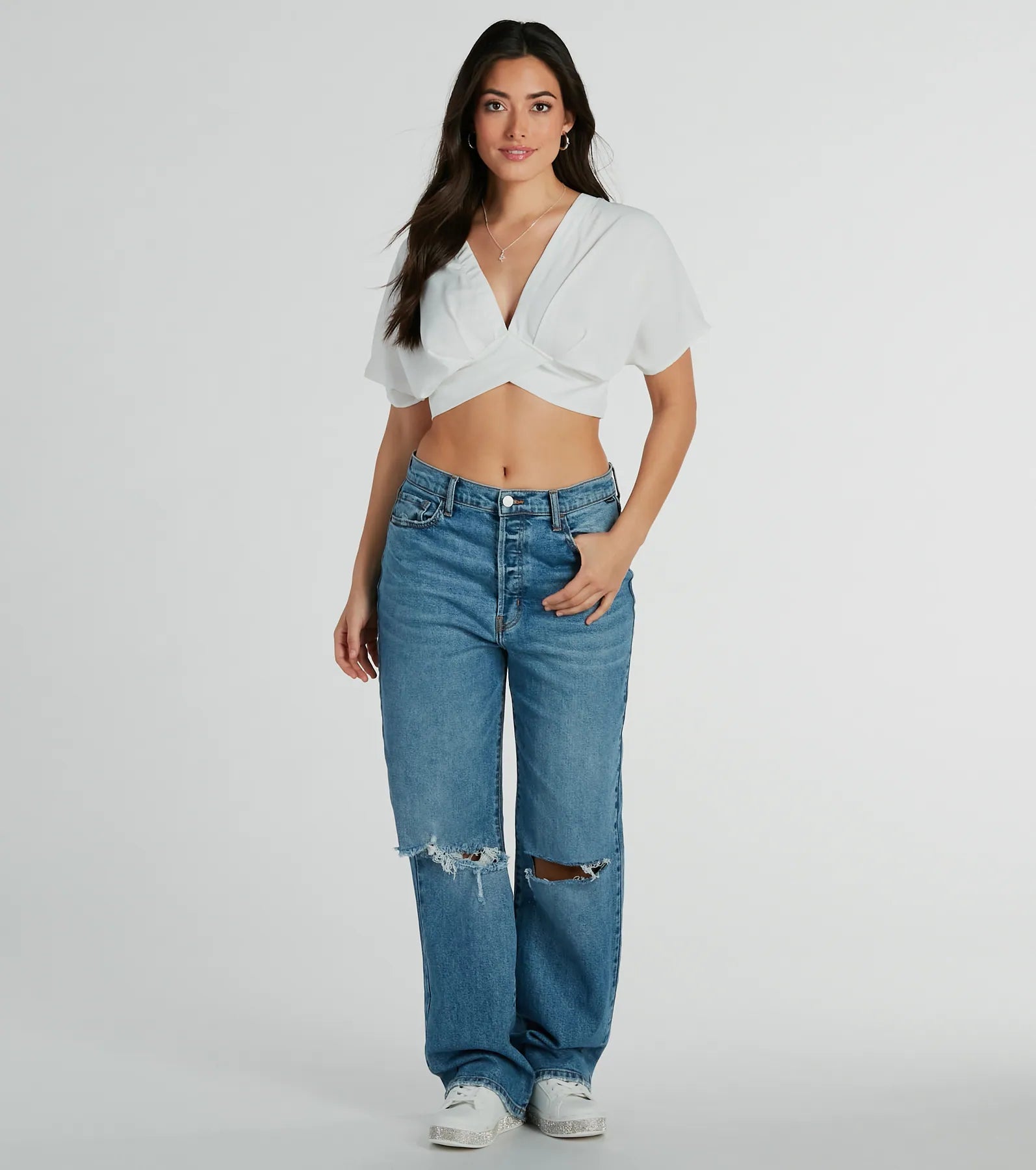 Premium V-Neck Satin Crop Top - Chic Arrival