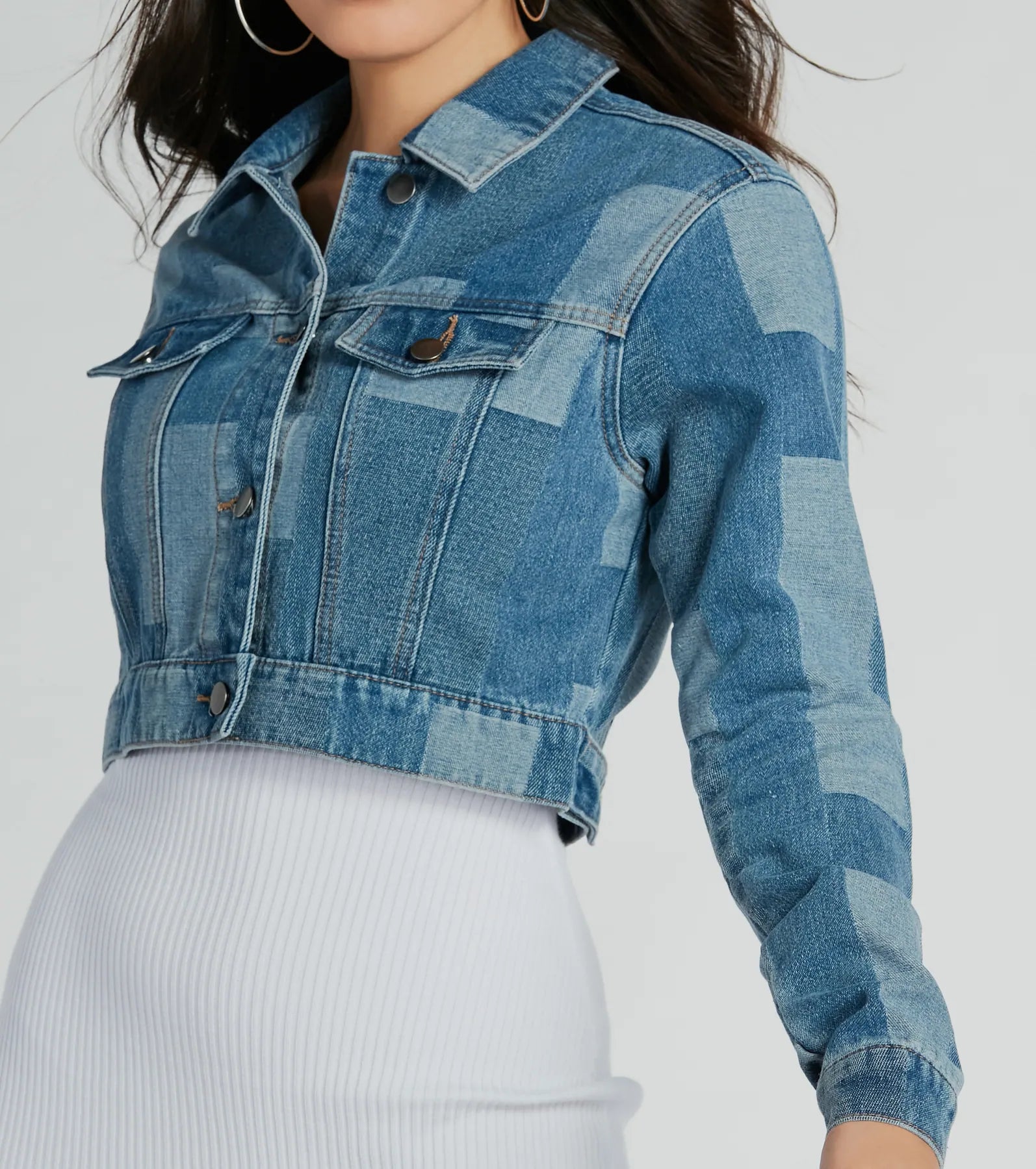 Premium Patchwork Crop Denim Jacket - Retro Modern Style