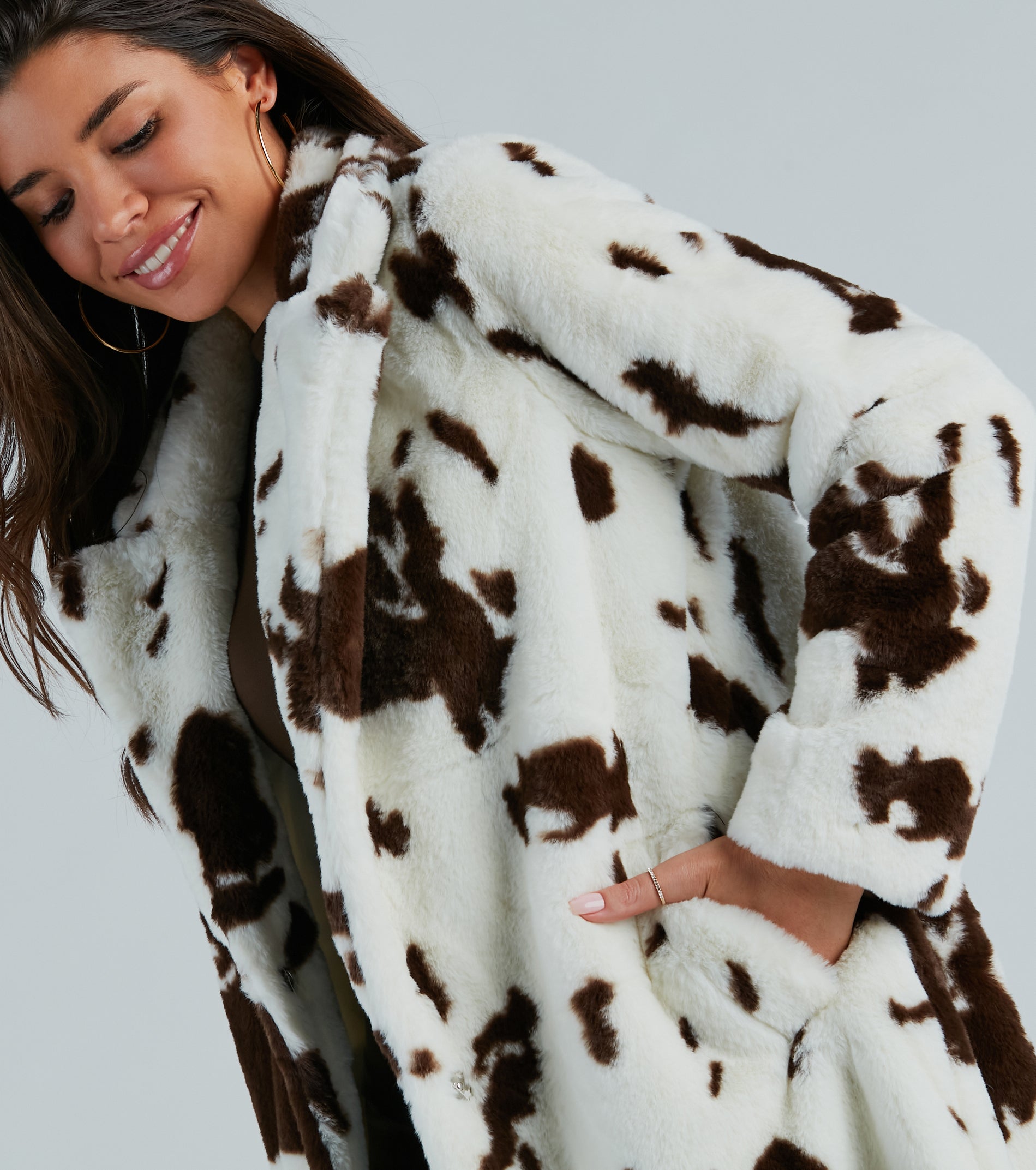 Ultimate Cow Print Faux Fur Coat - Stylish Winter Essential