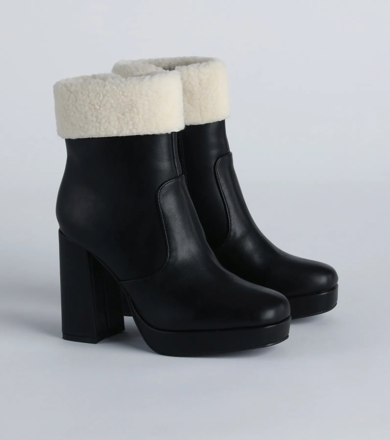 Ultimate Cold Babe Faux Sherpa Block Heel Booties - Cozy & Stylish