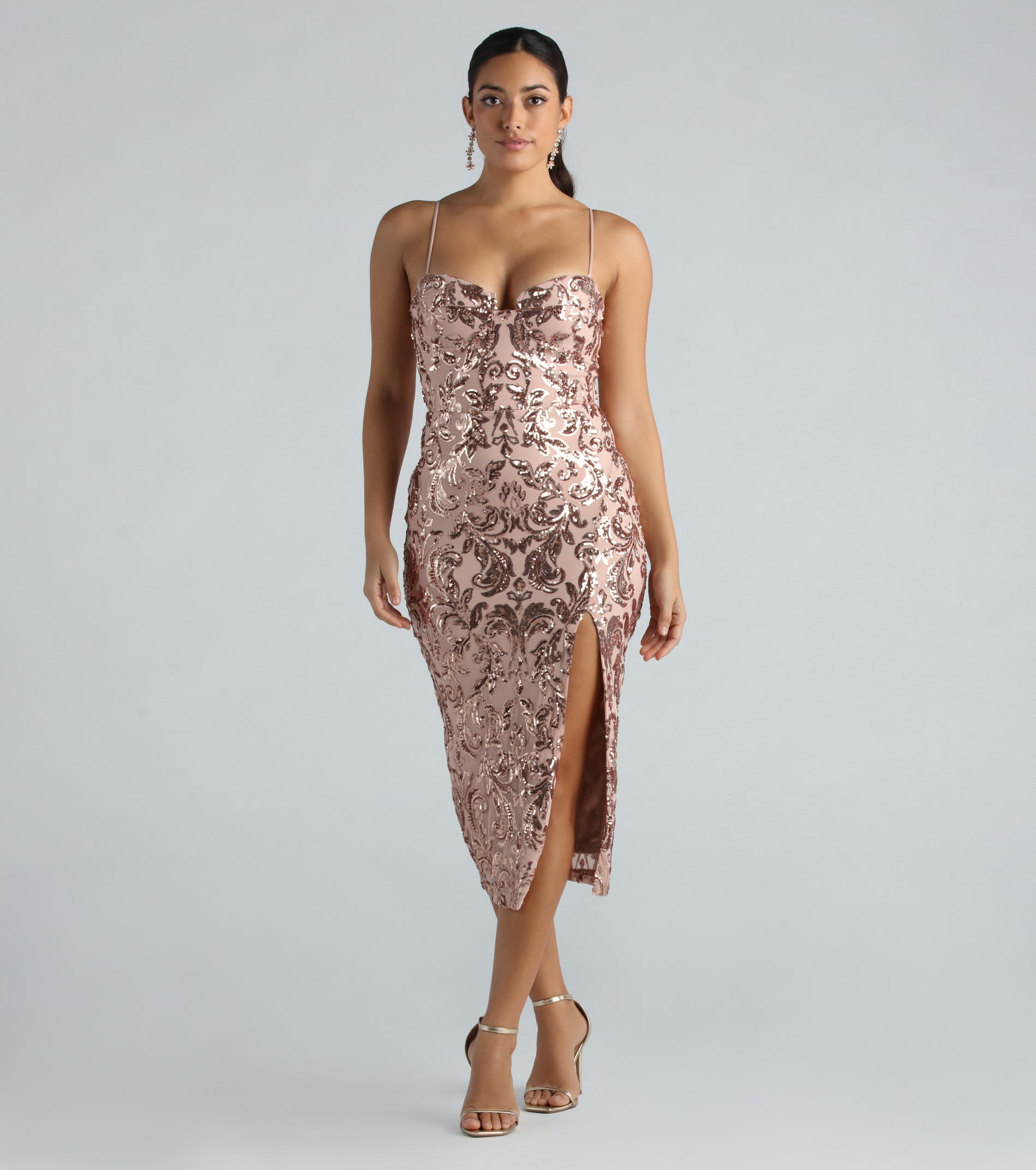 Premium Meilani Sequin Scroll Midi Dress - Ultimate Elegance