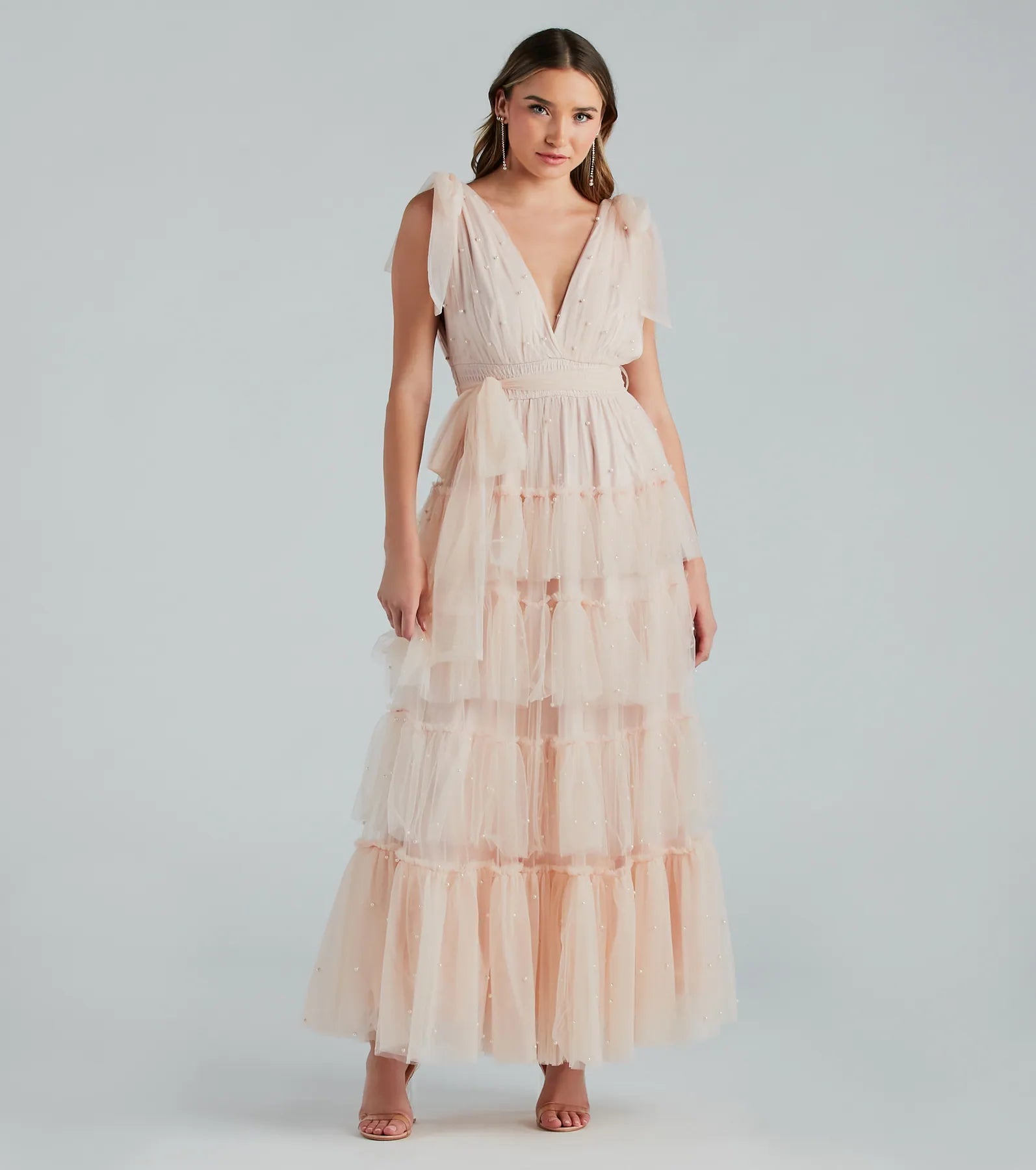 Premium Adele Pearl Embellished Tulle Evening Gown