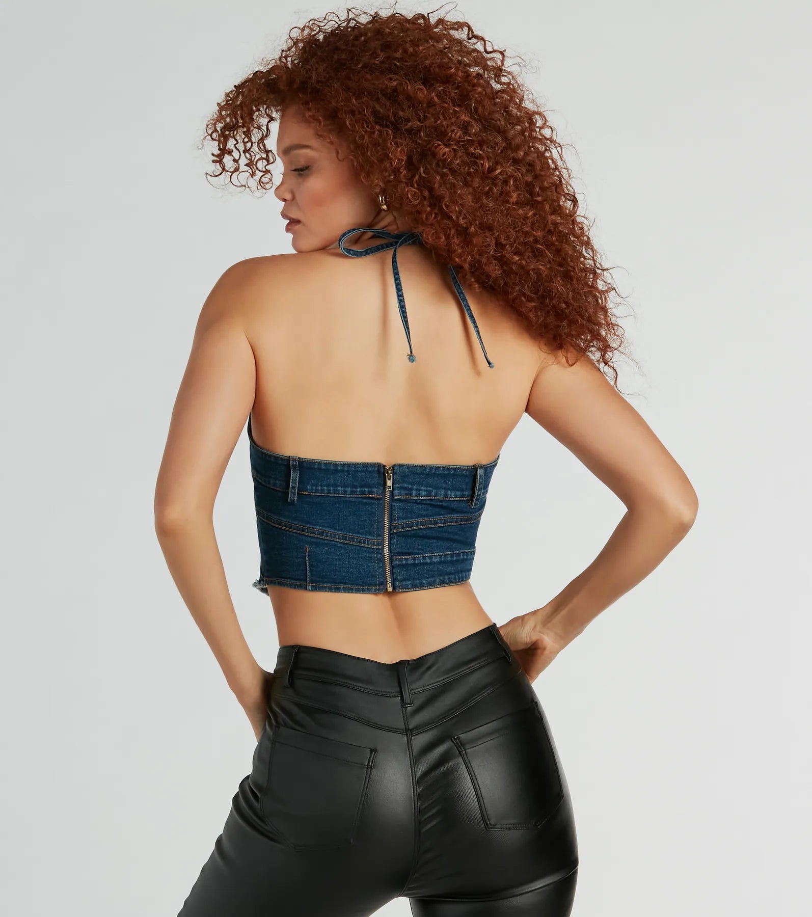 Ultimate Patchwork Denim Halter Crop Top - Givin' Looks