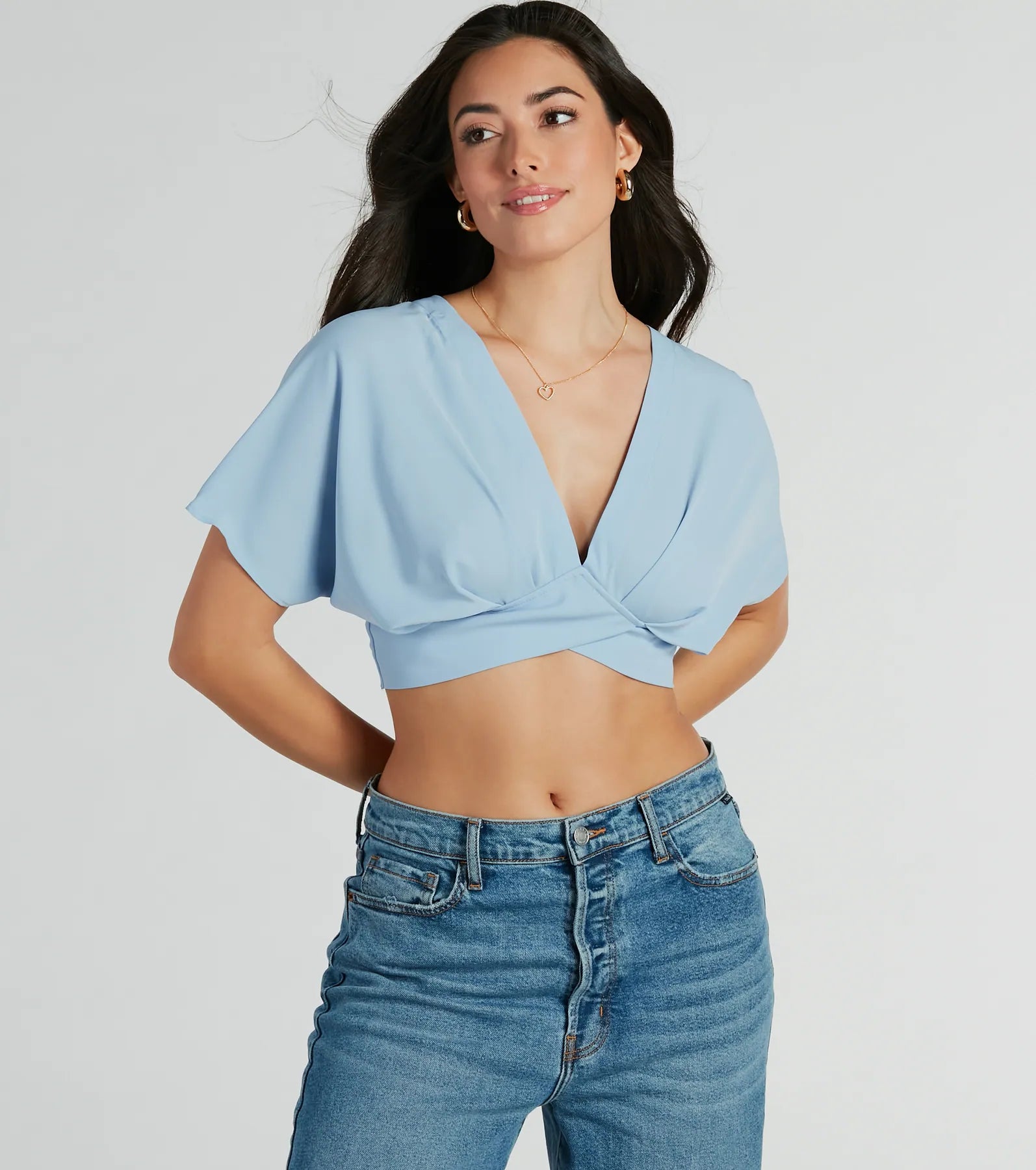 Premium V-Neck Satin Crop Top - Chic Arrival