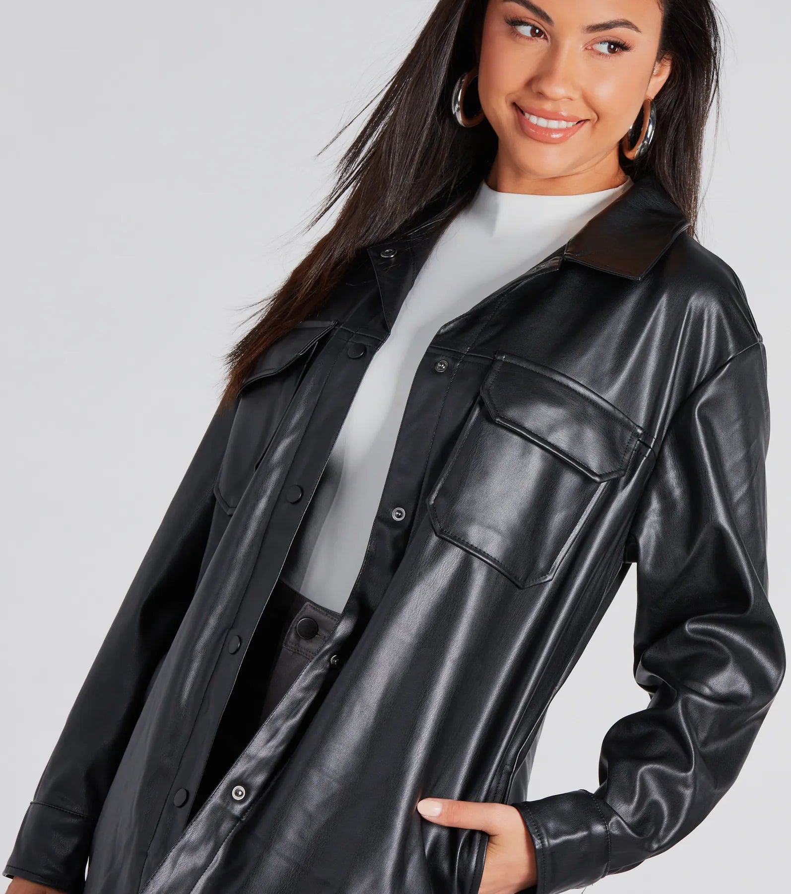 Ultimate Cool-Girl Long Faux Leather Shacket