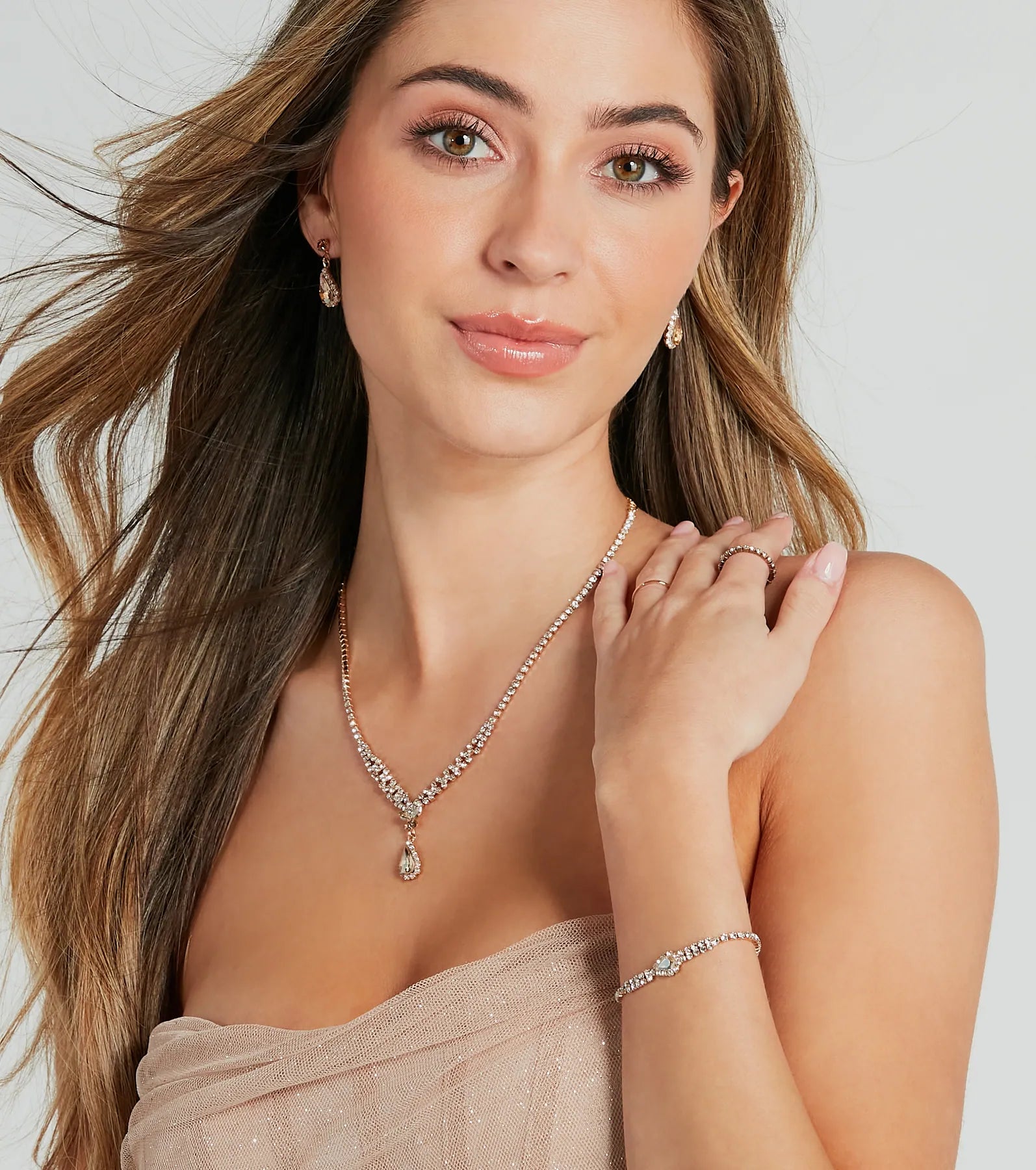 Ultimate Regal Rhinestone Jewelry Set | Necklace, Earrings & Bracelet