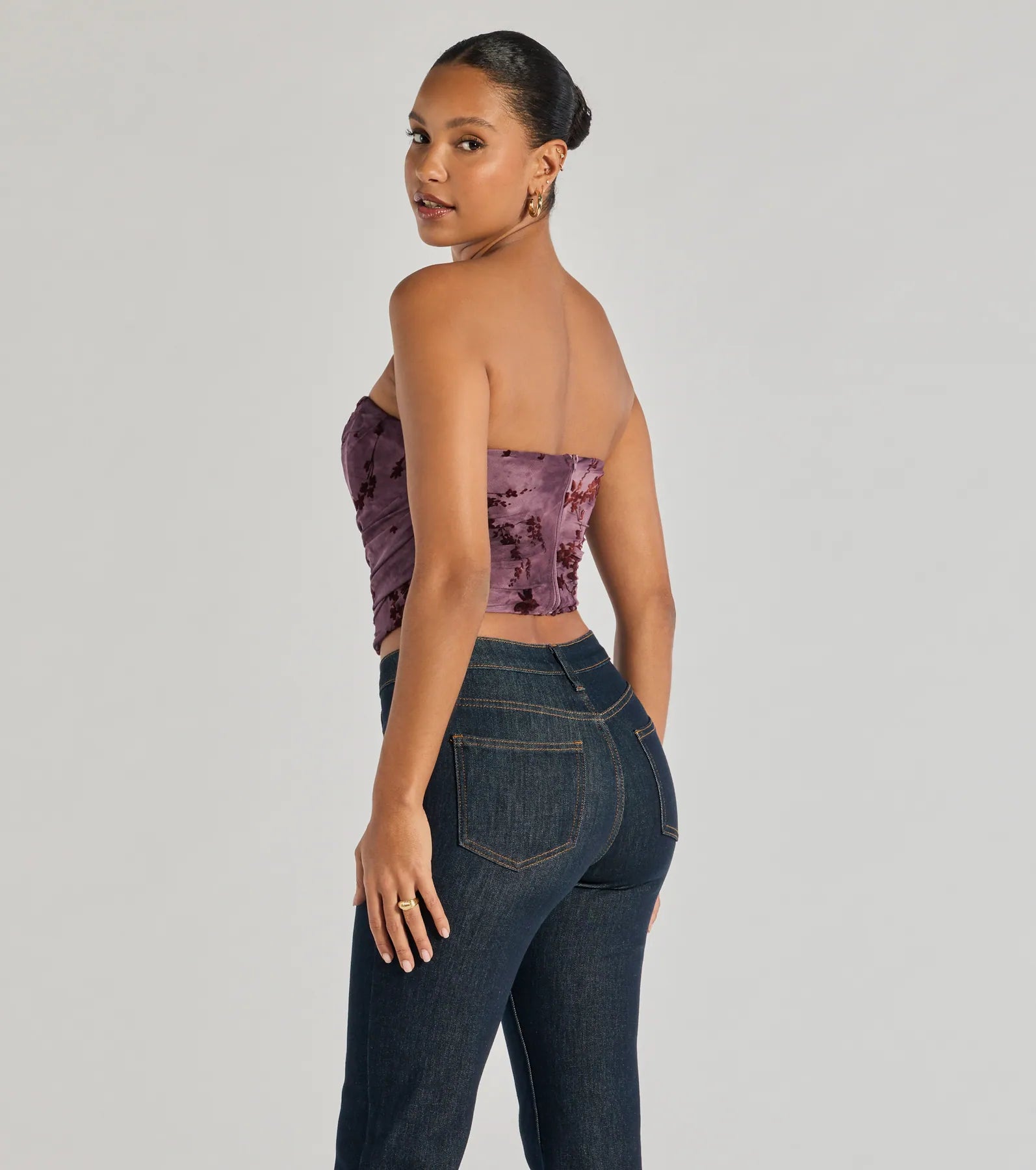 Premium Floral Ruched Corset Crop Top